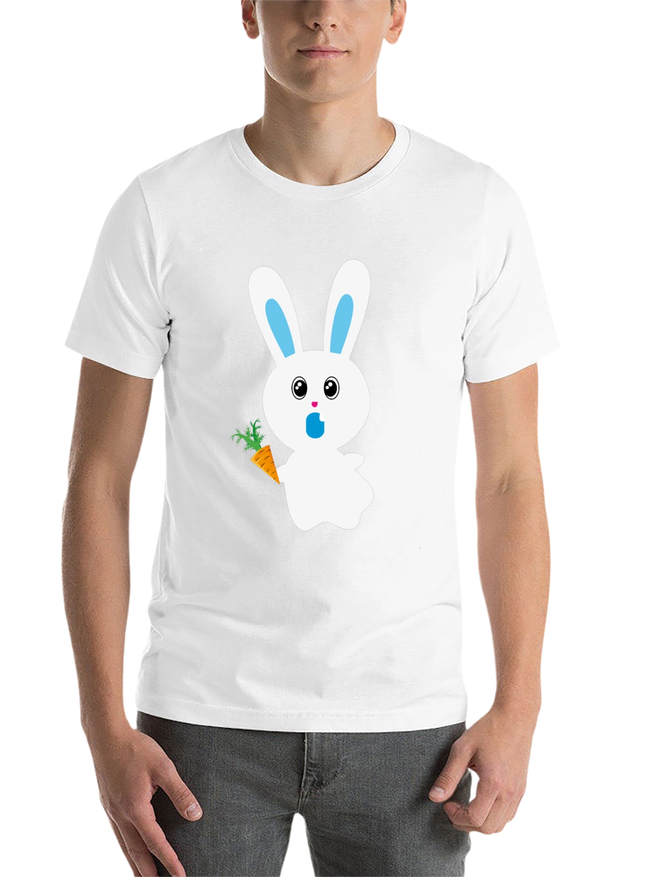Bunny with Carrot Graphic Tee - Black Cotton T-Shirt - 14