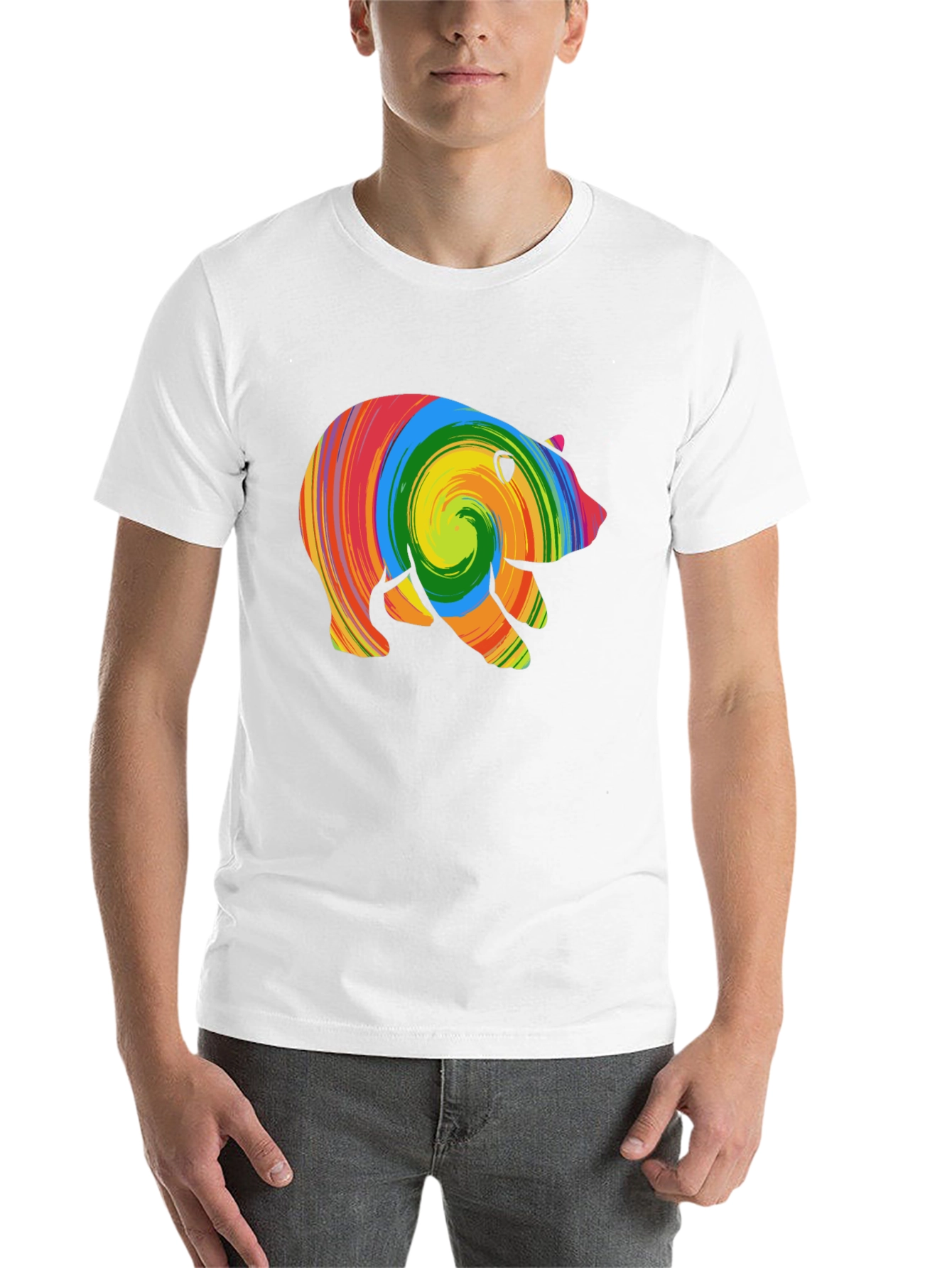 Black Colorful Swirl Bear Graphic T-Shirt view 14