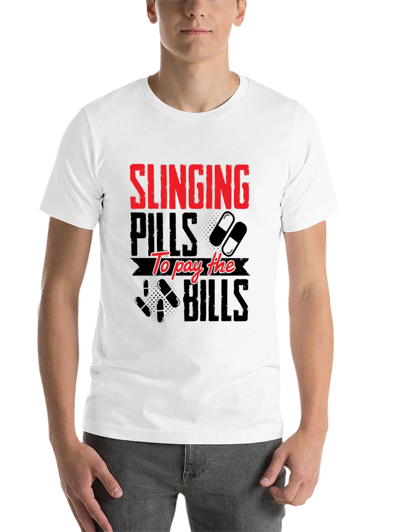 Black Slinging Pills to Pay Bills Graphic T-Shirt view 14