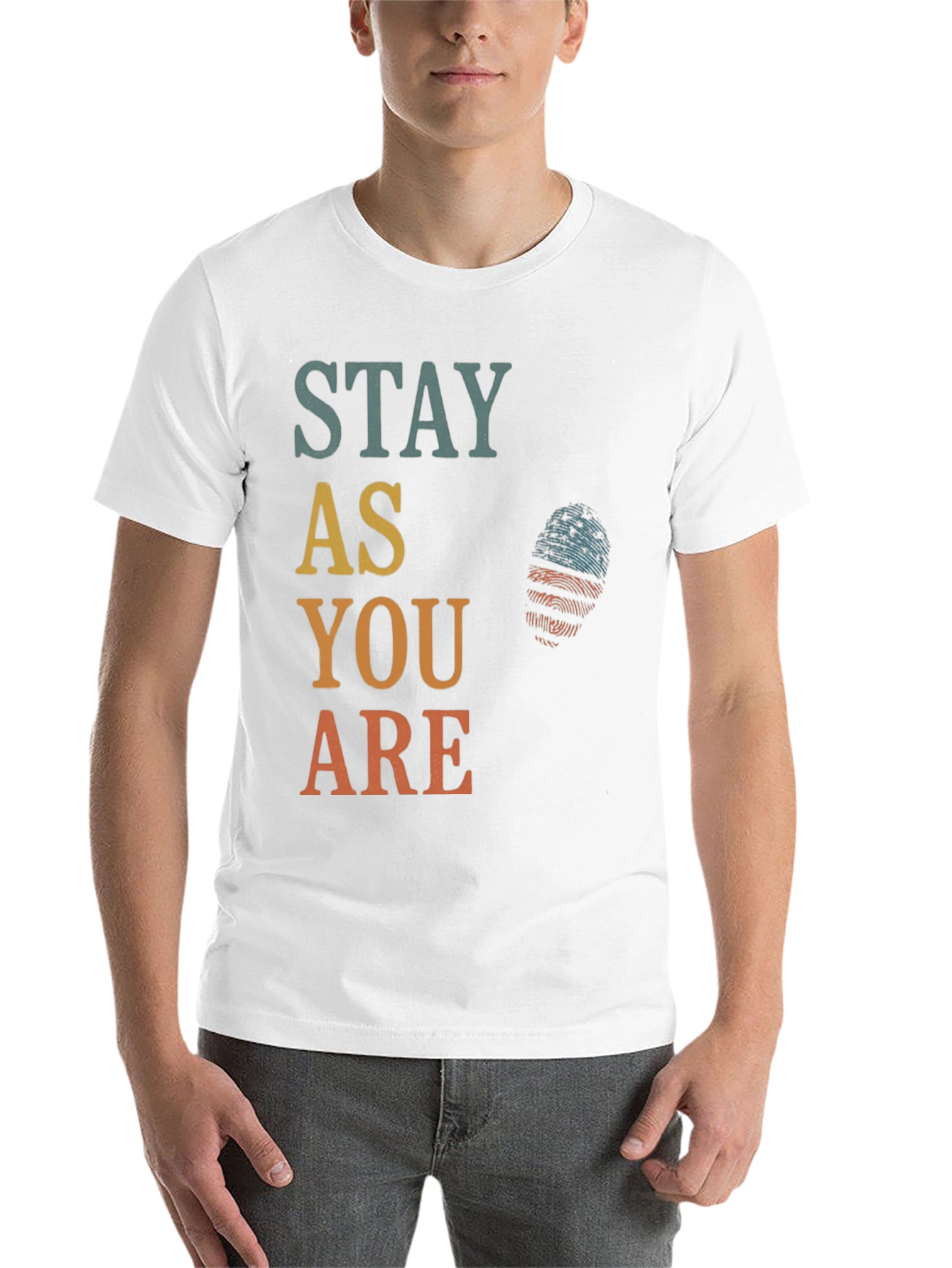 Black Stay As You Are Graphic Tee - Patriotic Fingerprint Design view 14