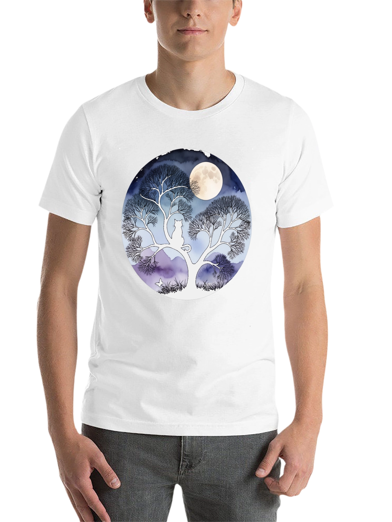 Black Moonlit Cat Tree Graphic Tee - Black view 14