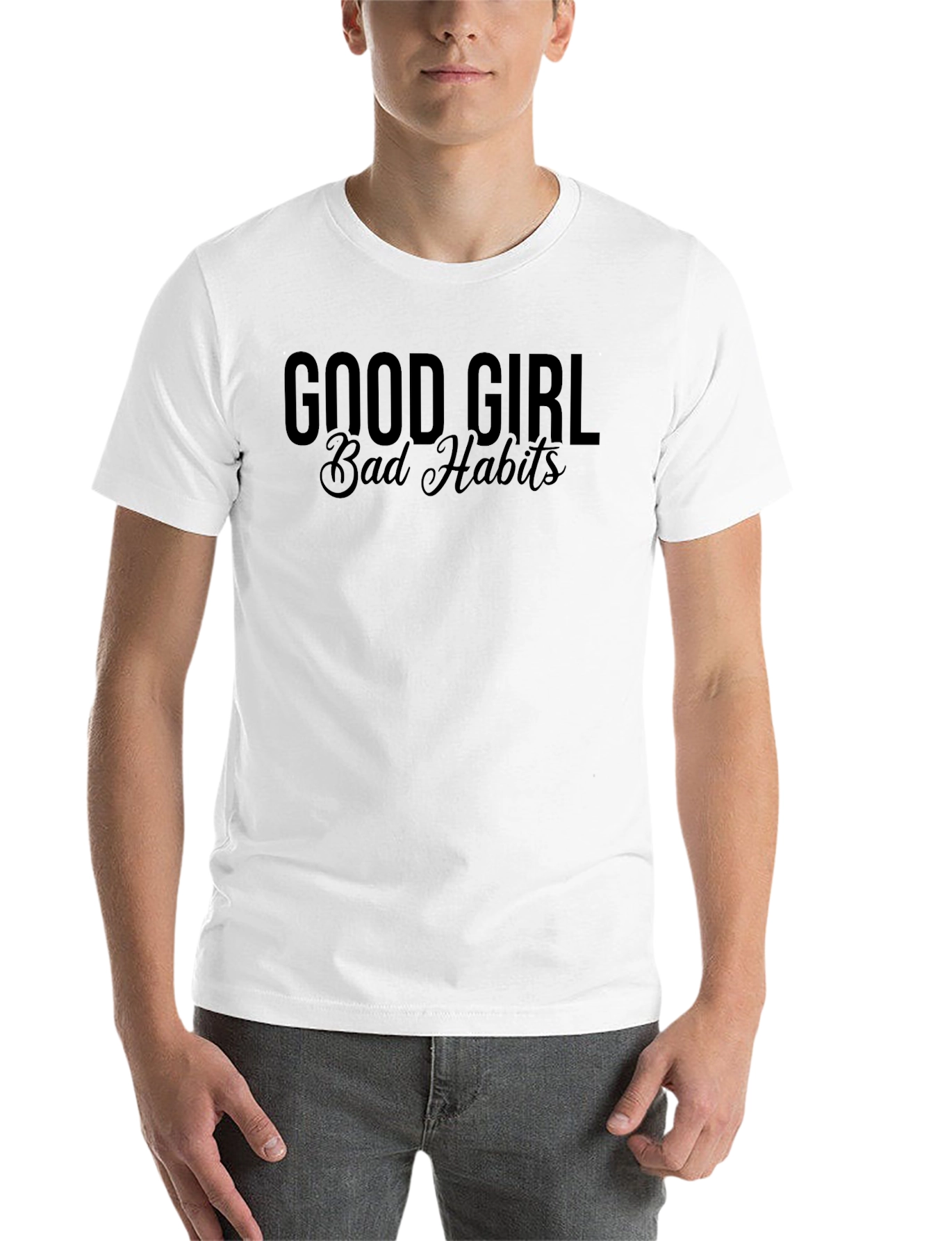Black Good Girl Bad Habits Graphic Tee - Trendy Crew Neck T-Shirt view 14