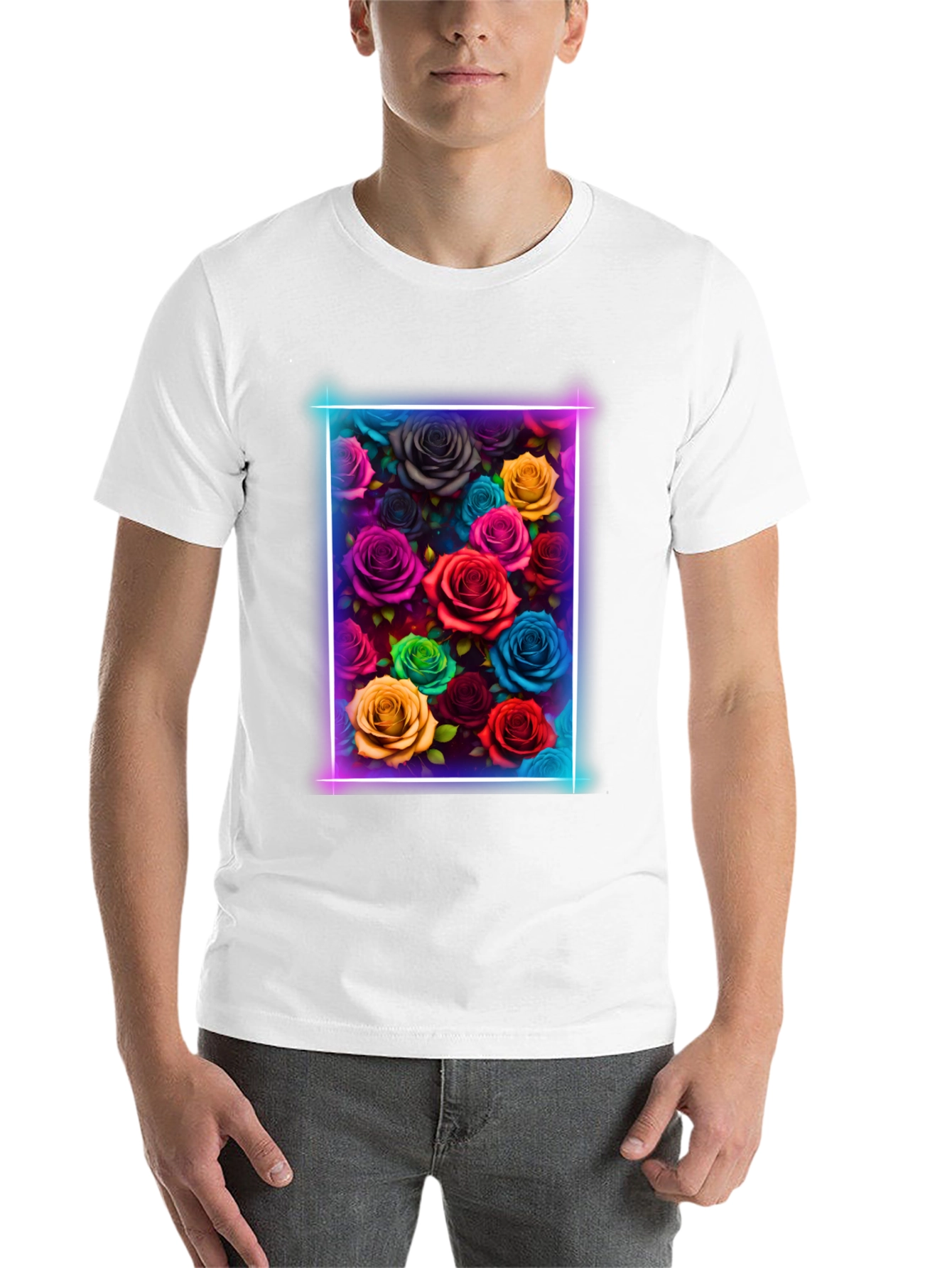 Black Neon Roses Graphic Tee - Vibrant Floral Design view 14