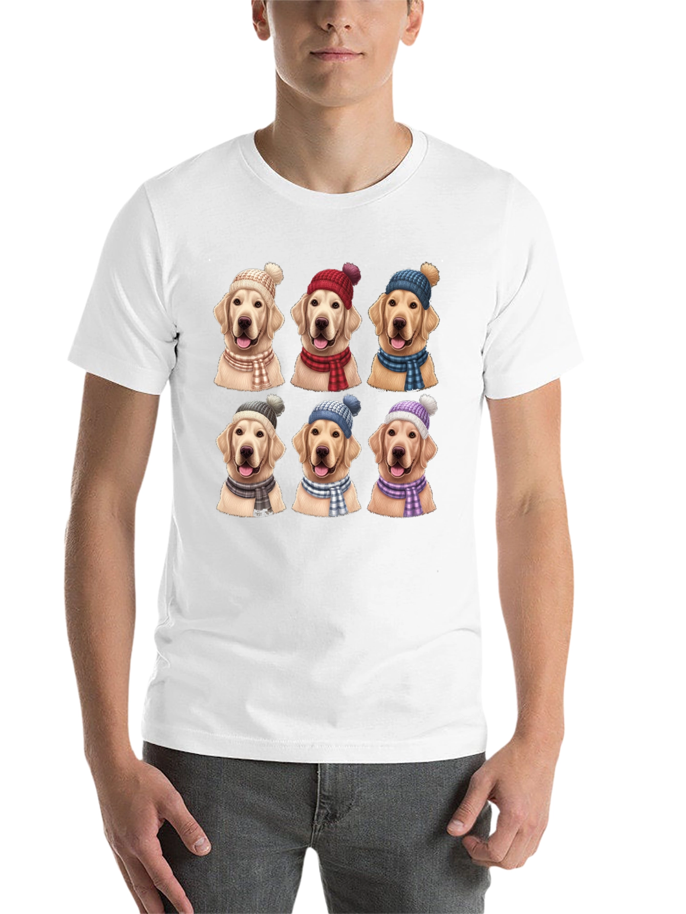 Black Dog Lover T-Shirt: Golden Retrievers in Winter Hats view 14