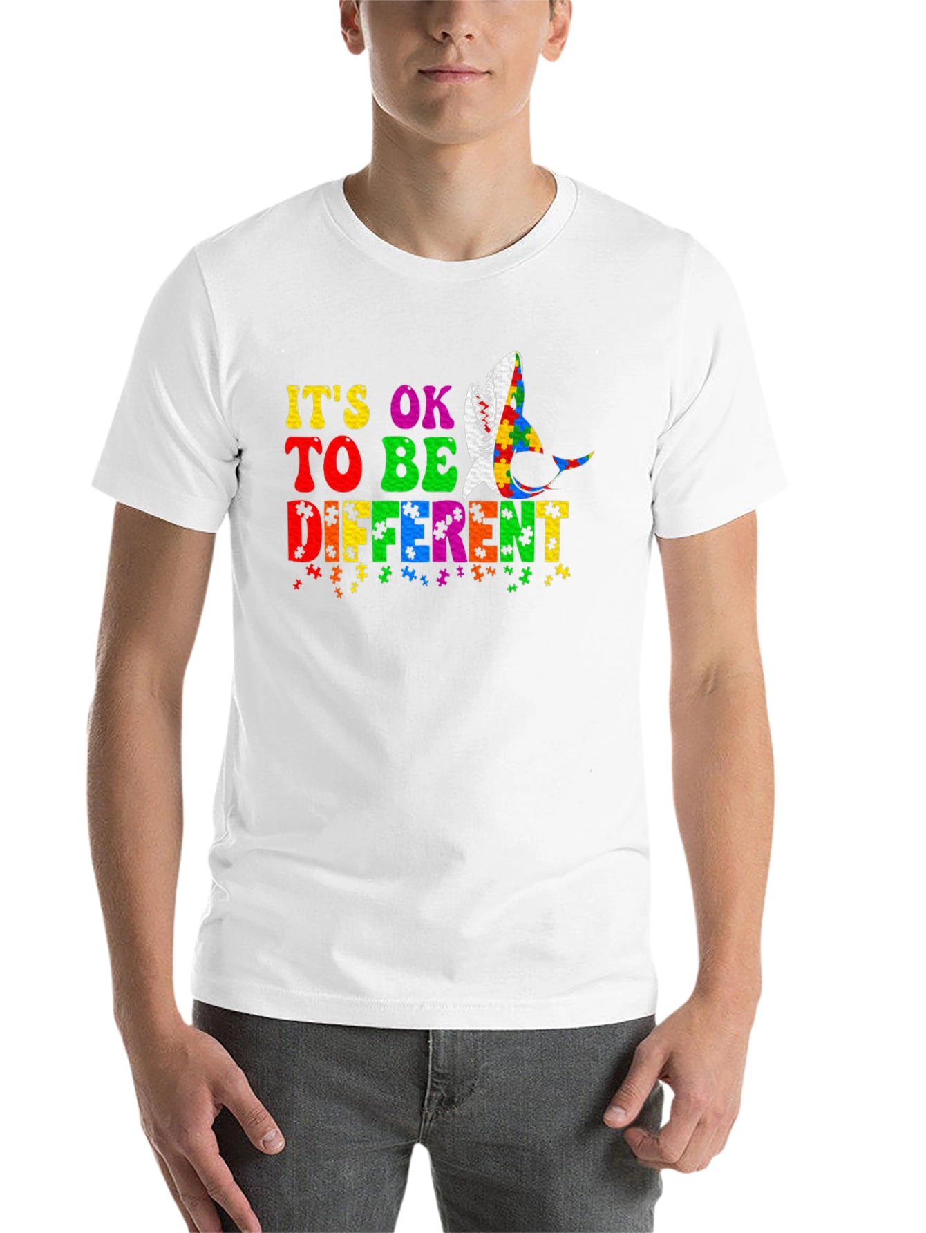 Black Autism Awareness Shark T-Shirt - It's OK To Be Different! view 14