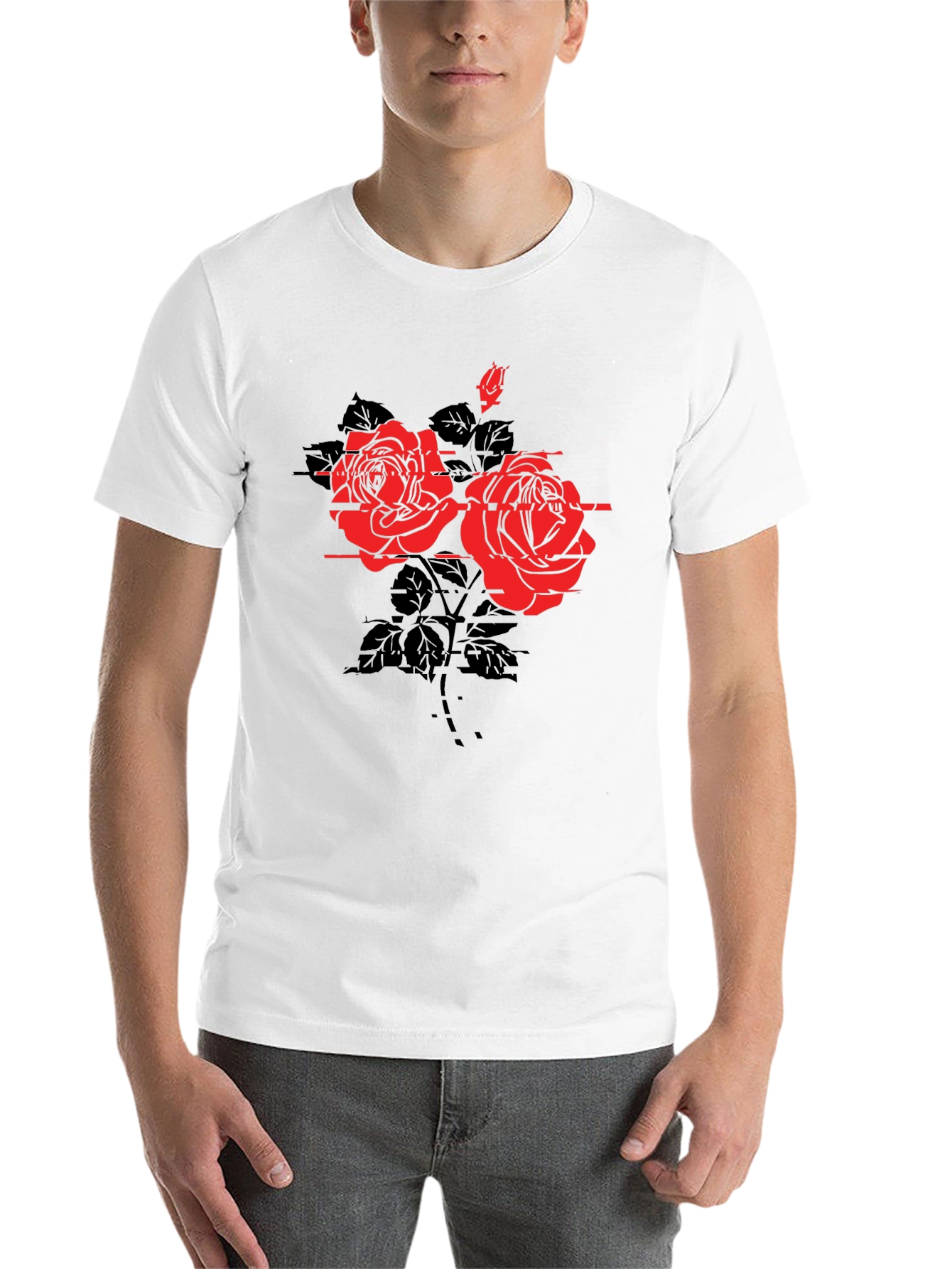 Black Edgy Floral Tee - Black Rose Graphic T-Shirt view 14