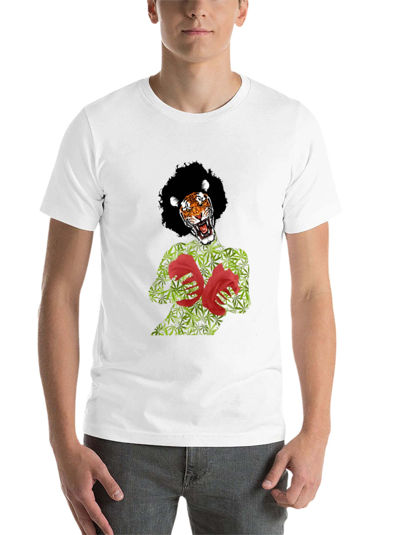 Black Tiger Pot Leaf & Rose Graphic T-Shirt view 14