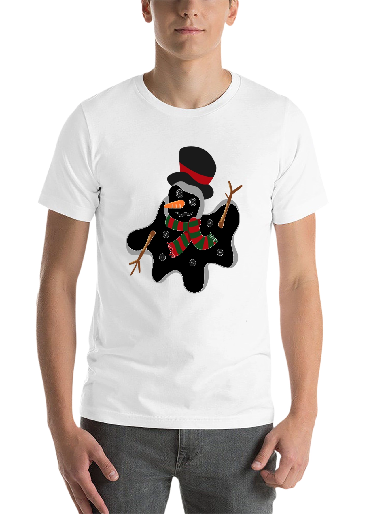 Black Melting Snowman Graphic Tee - Funny Holiday Shirt view 14