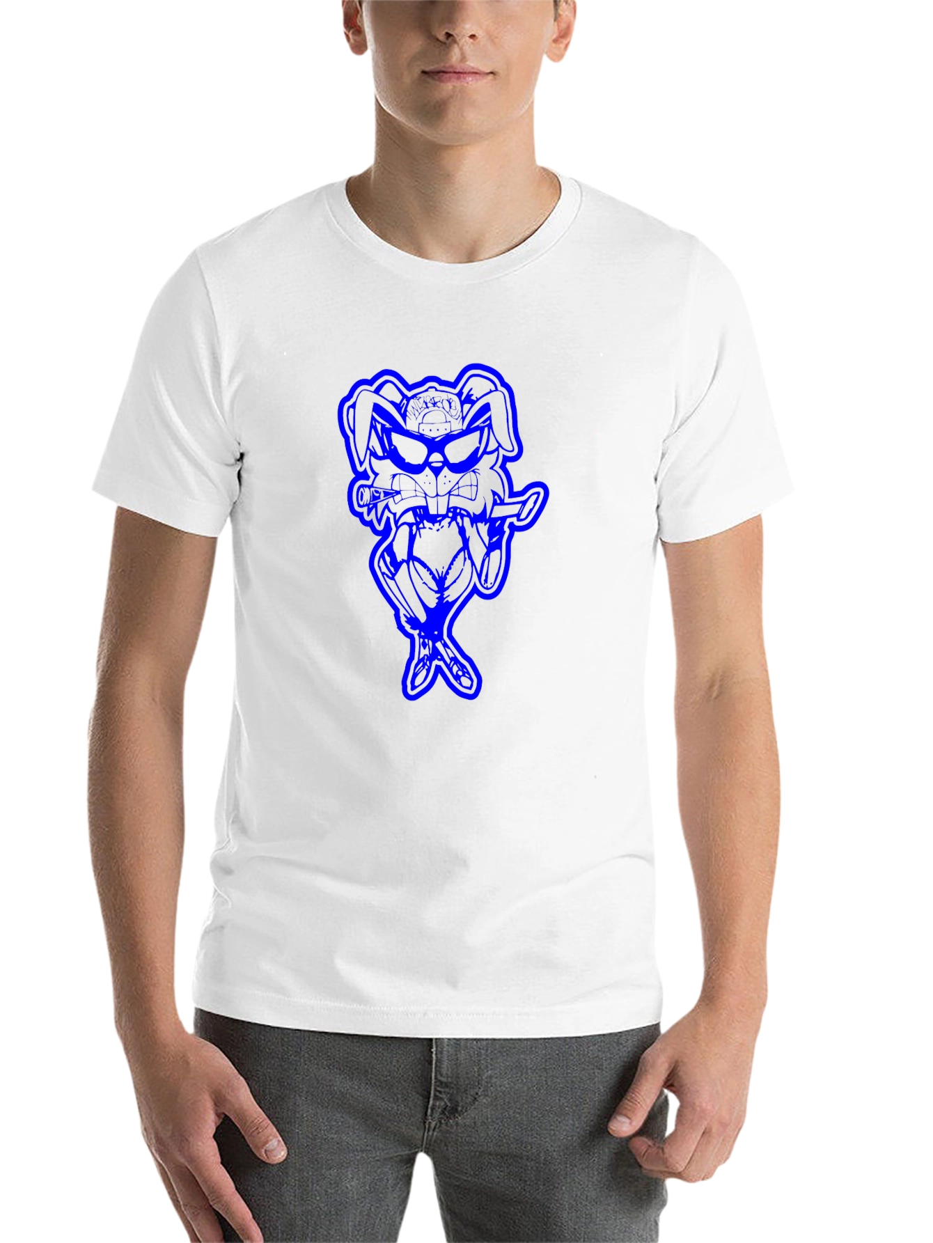Black Cool Blue Bunny Graphic Black T-Shirt view 14