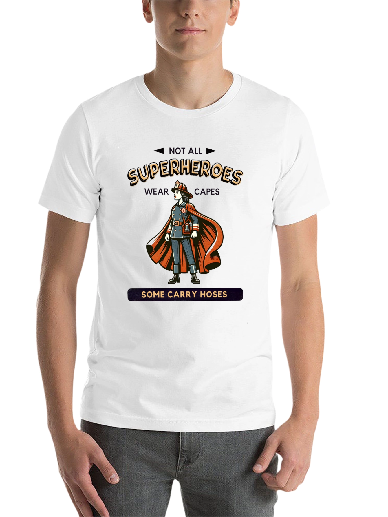Black Superhero Firefighter T-Shirt - Not All Heroes Wear Capes view 14