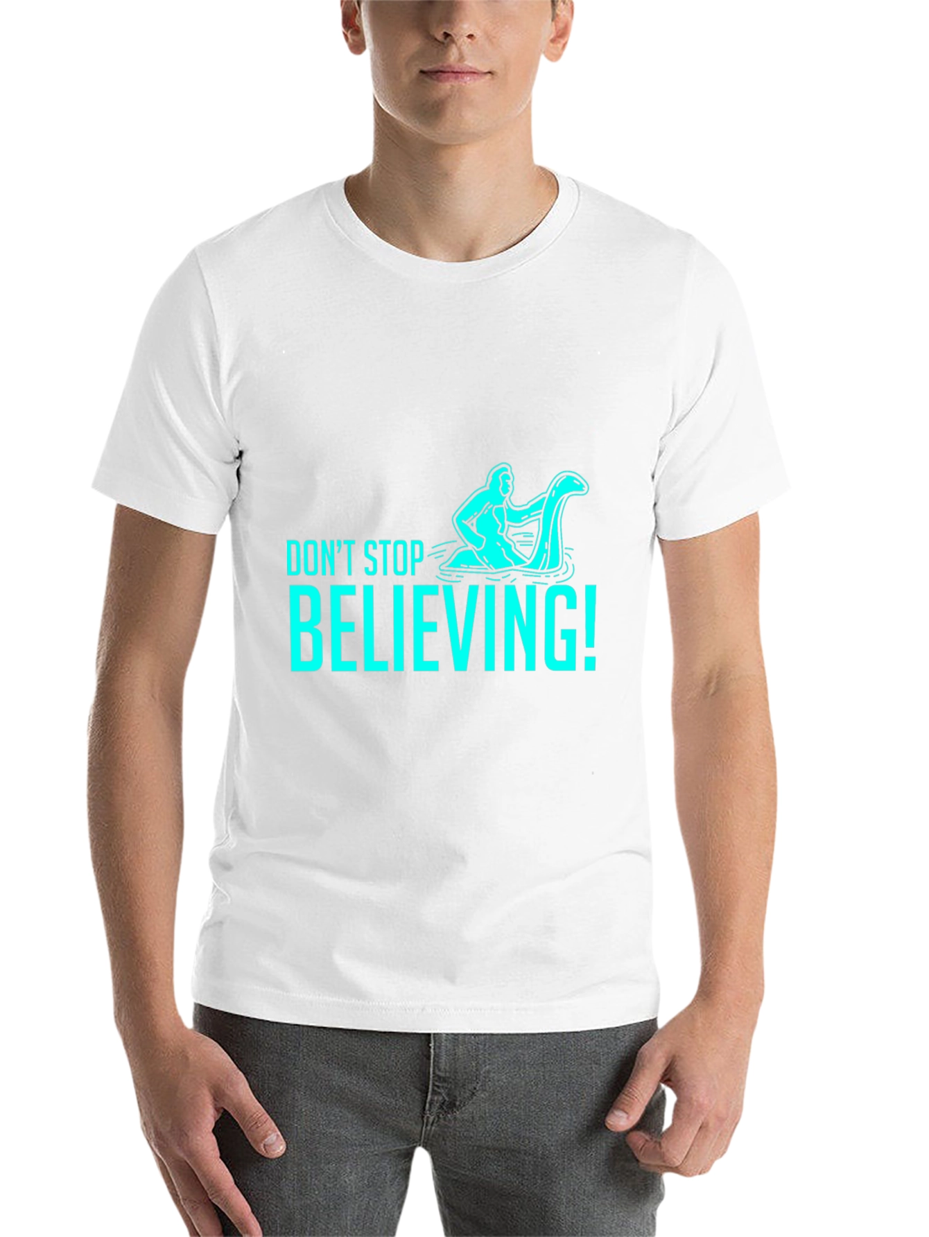 Black Don't Stop Believing T-Shirt - Funny Loch Ness Monster view 14