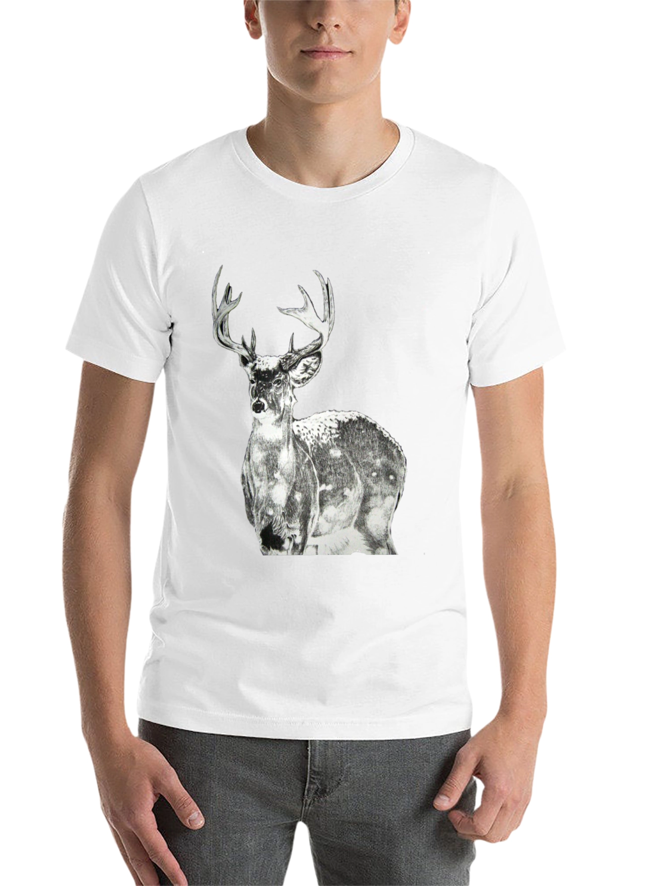 Black Deer Graphic Print Men's Black T-Shirt view 14