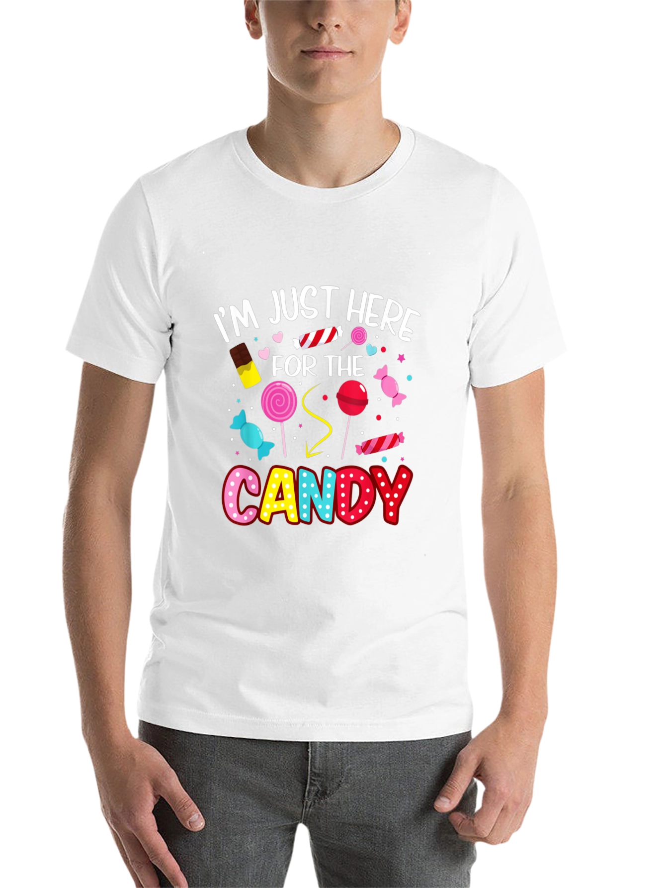 Black I'm Just Here For The Candy Funny Halloween T-Shirt view 14