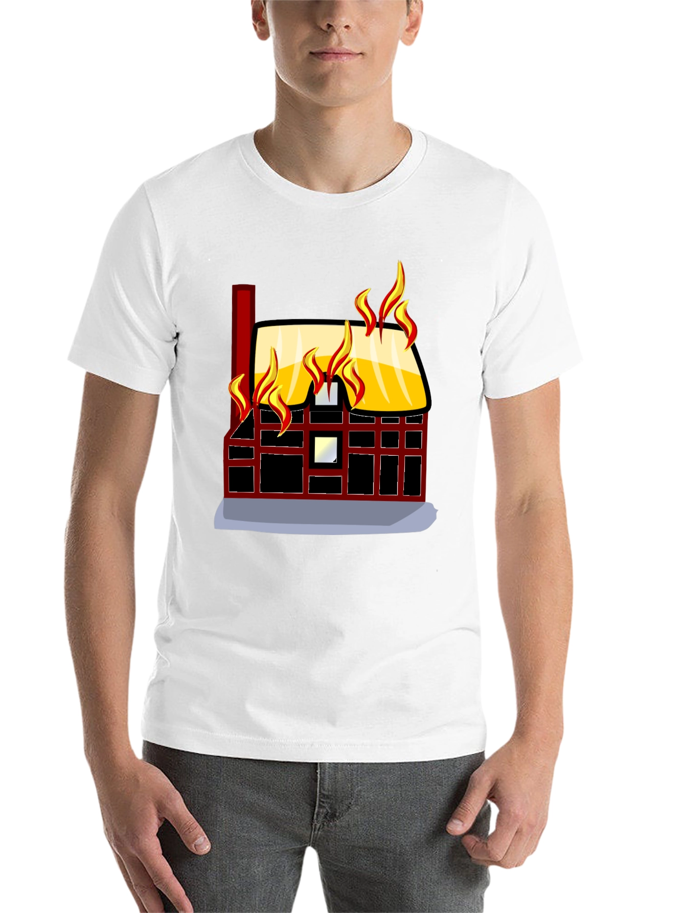 Black Burning House Graphic Tee - Bold Black T-Shirt view 14