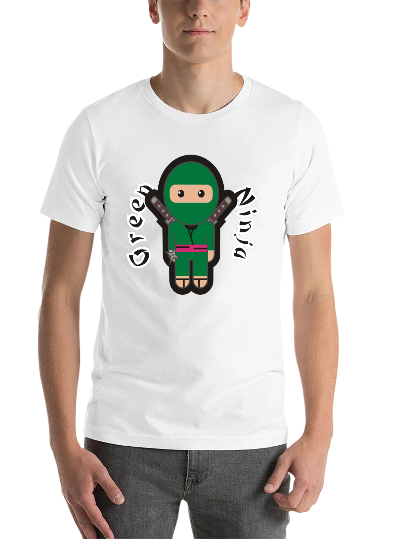 Black Green Ninja Cartoon Graphic T-Shirt view 14