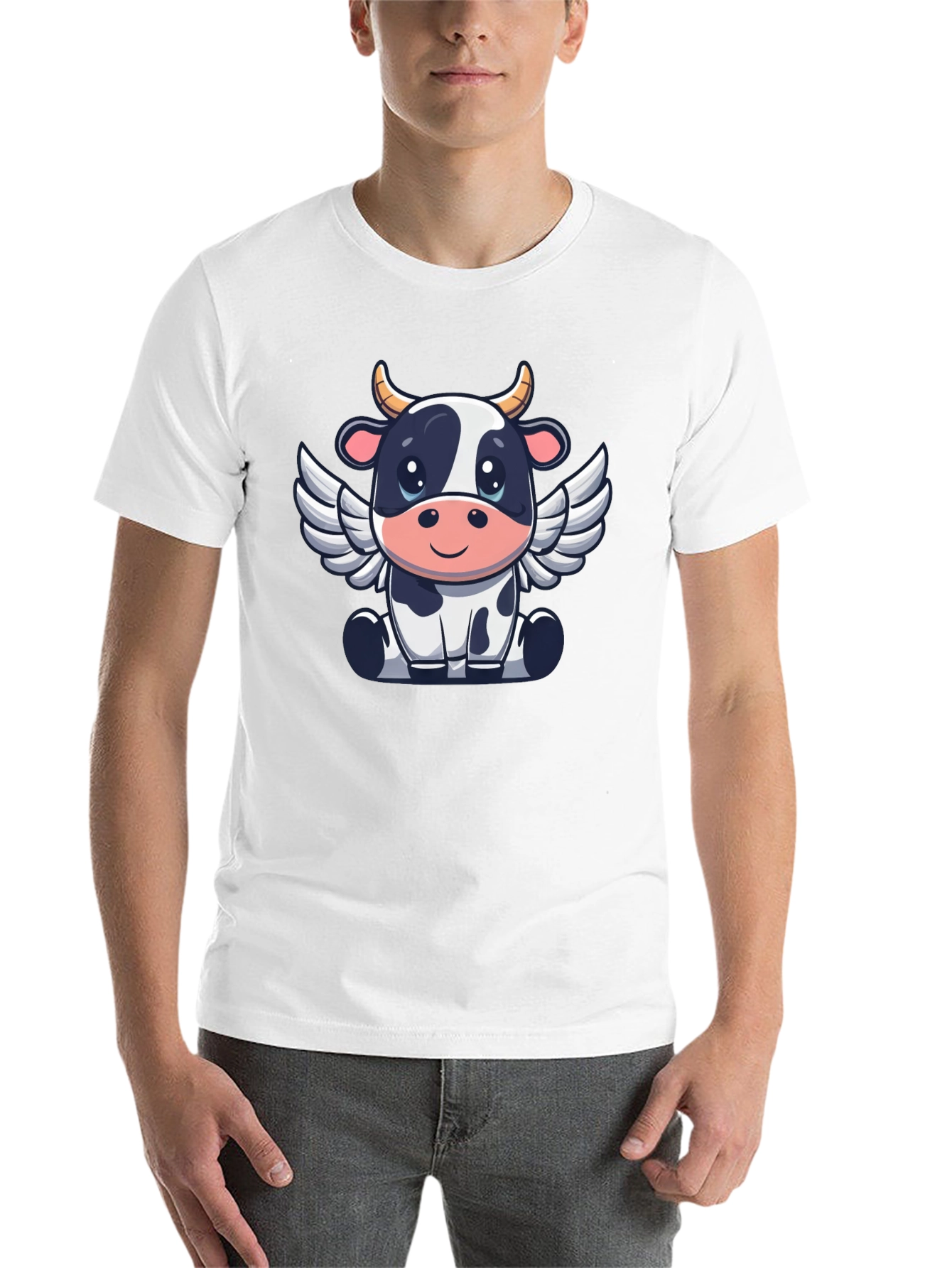 Black Cow Angel Graphic Tee - Black Cotton T-Shirt view 14