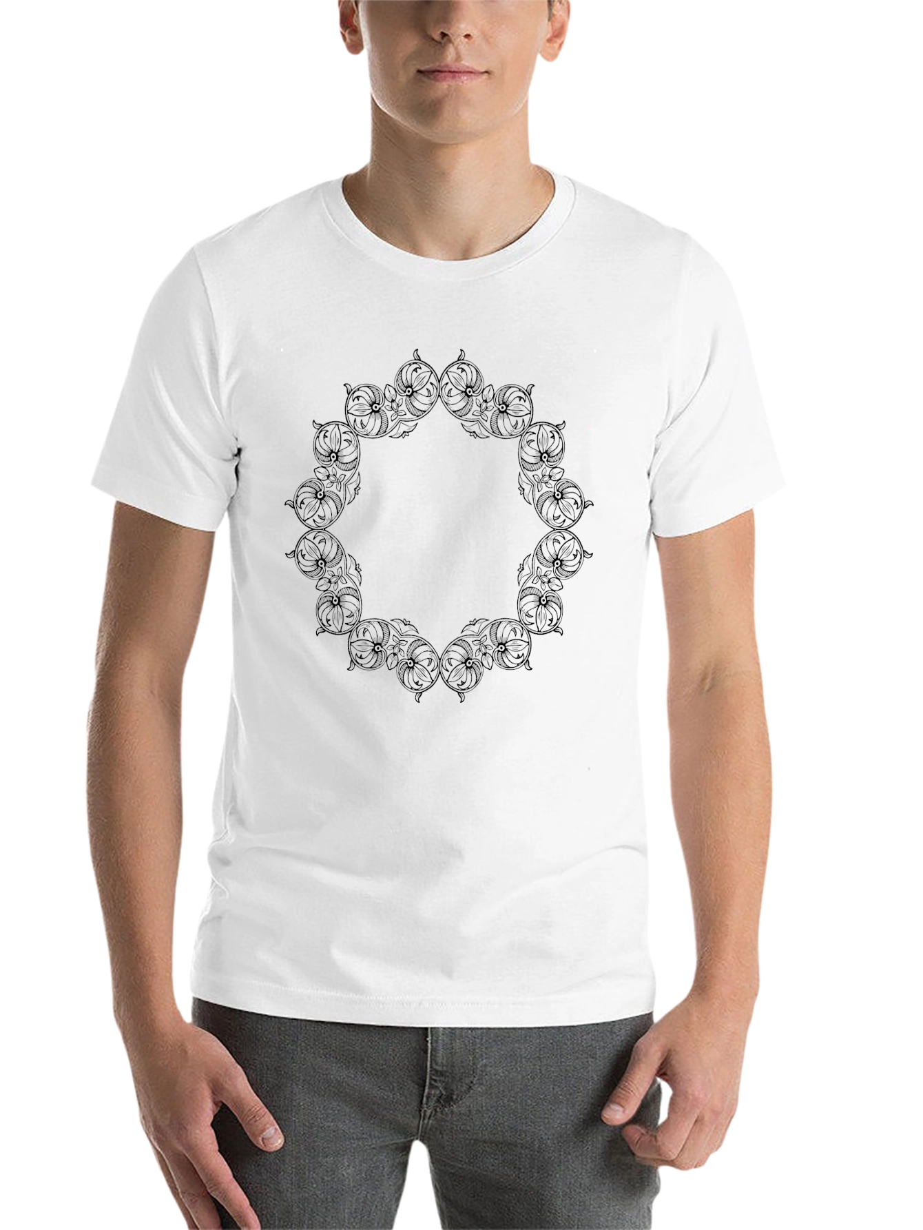 Black Black Graphic Tee - Ornate Circle Design view 14