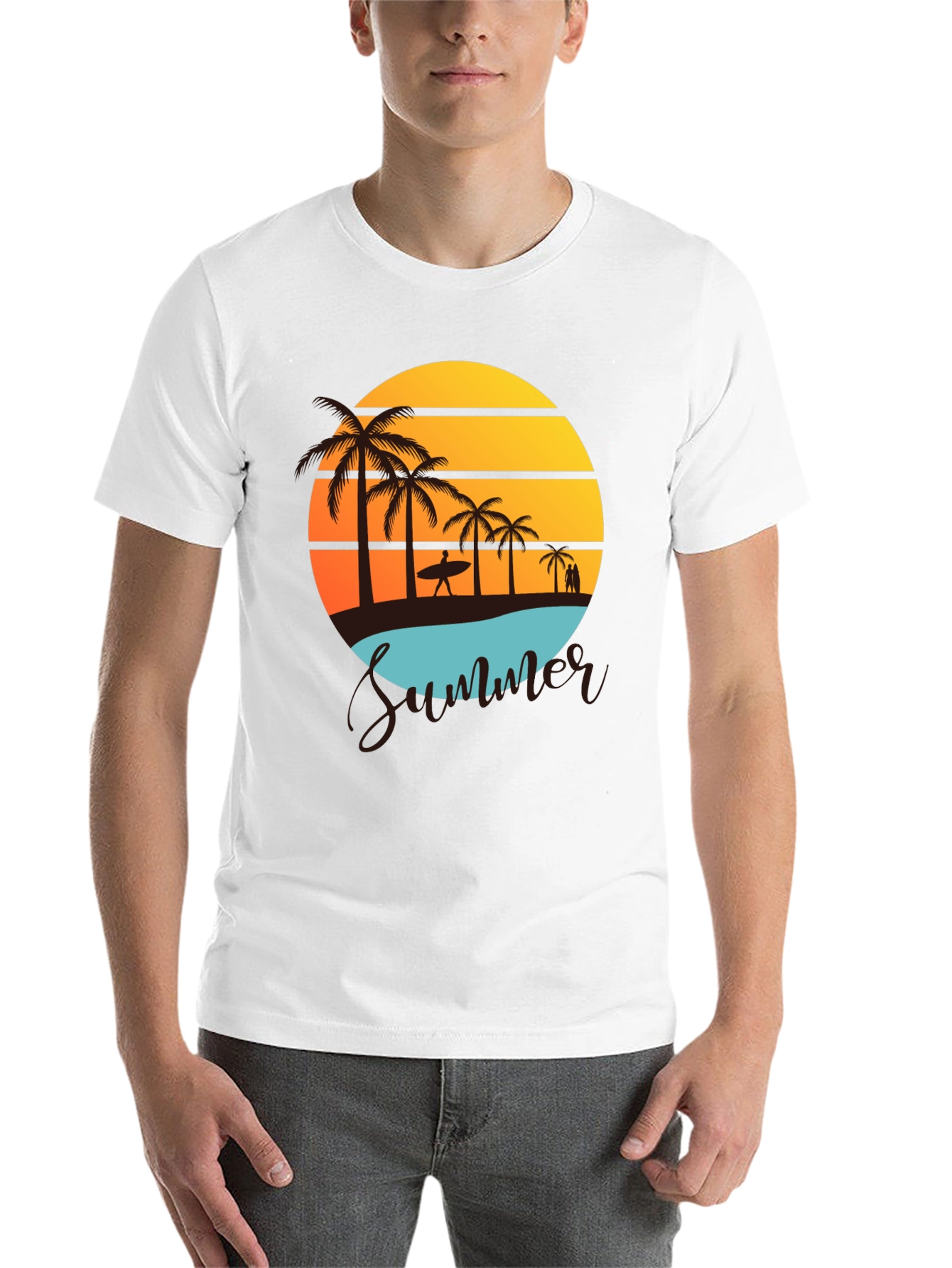 Black Summer Beach Graphic Tee - Palm Trees & Sunset view 14