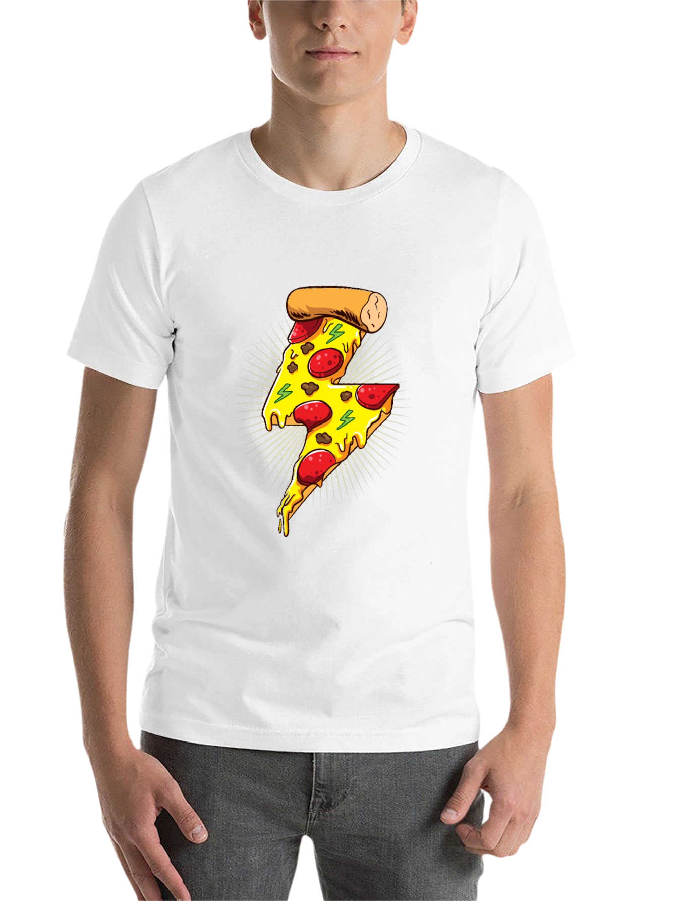 Black Pizza Lightning Bolt Graphic T-Shirt - Unisex view 14
