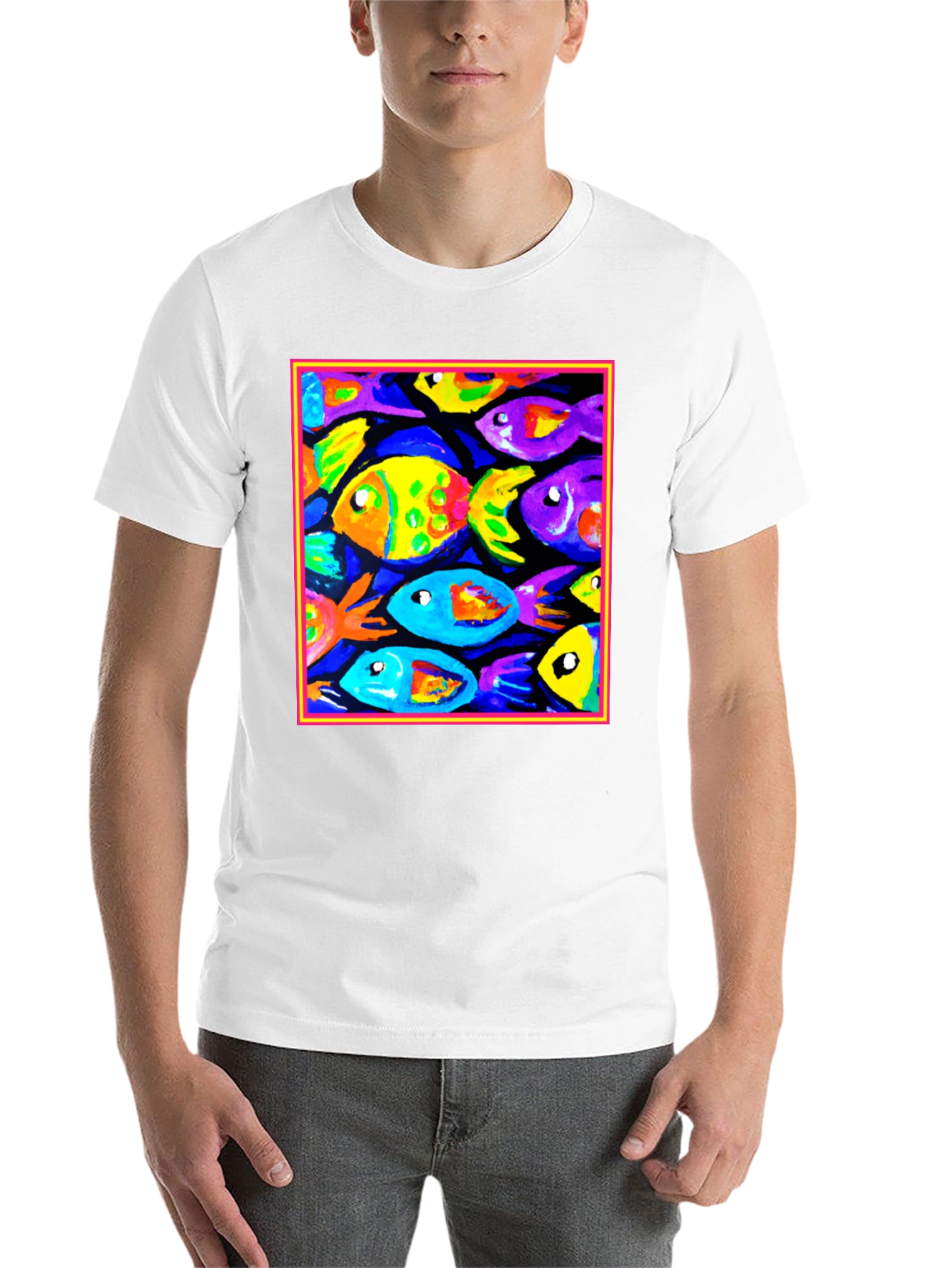 Black Colorful Fish Art Graphic T-Shirt view 14