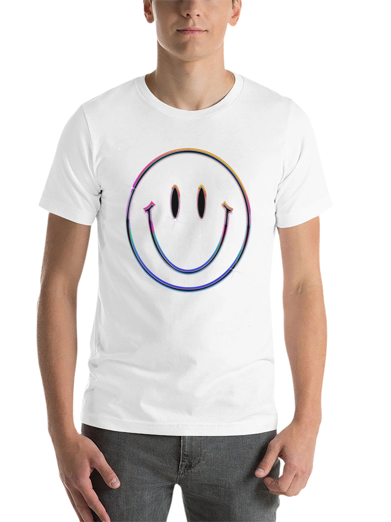 Black Retro Smiley Face Graphic Tee - Black Cotton Blend view 14
