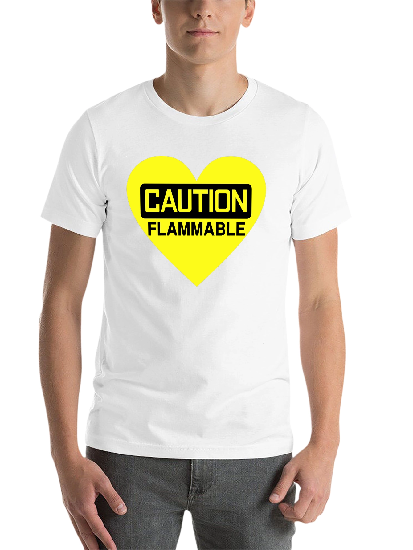 Black Caution Flammable Heart T-Shirt - Black Cotton Blend Tee view 14