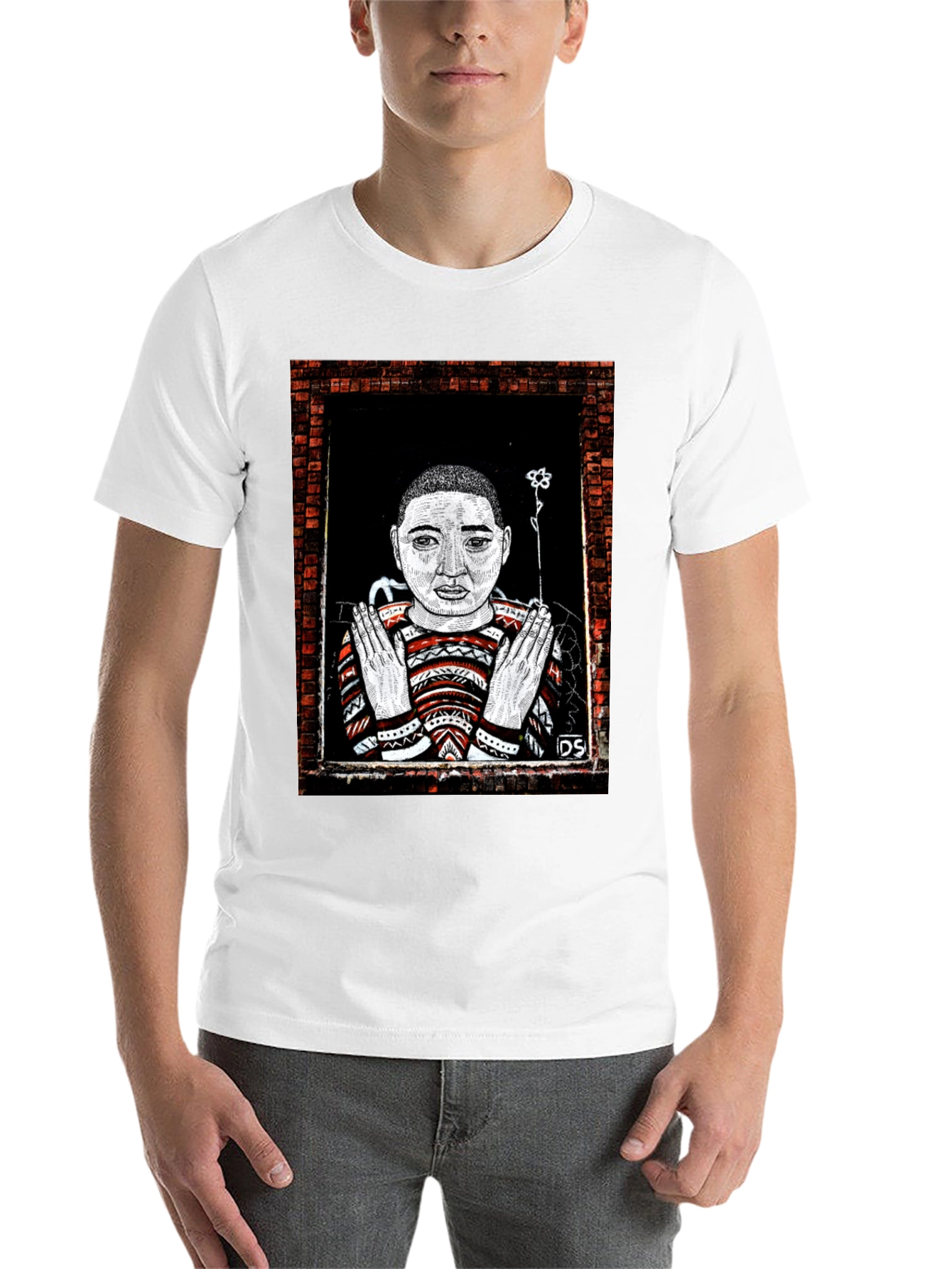 Black Unique Graphic Print Tee - Artistic Portrait Design view 14