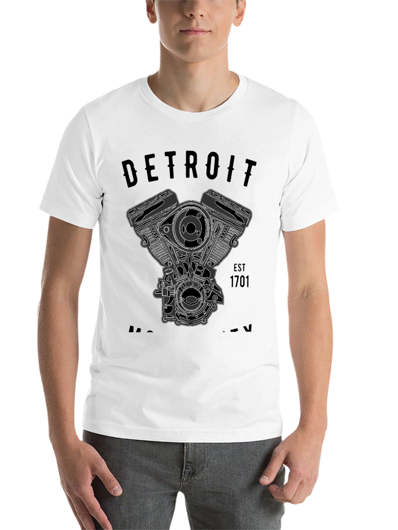 Black Detroit Motorcycle Engine Graphic T-Shirt view 14