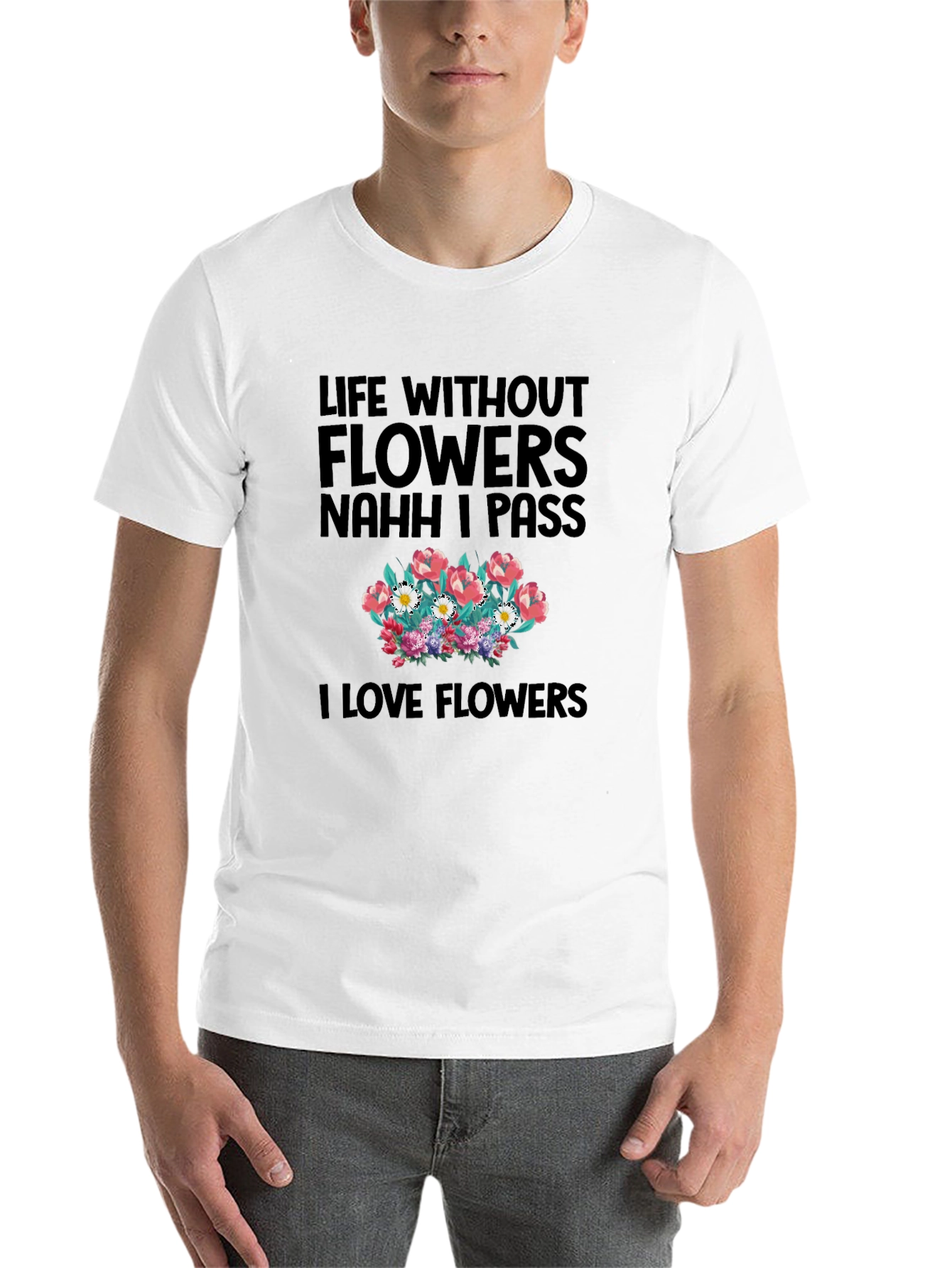 Floral Life Tee: Flowers or Pass Black T-Shirt - 14