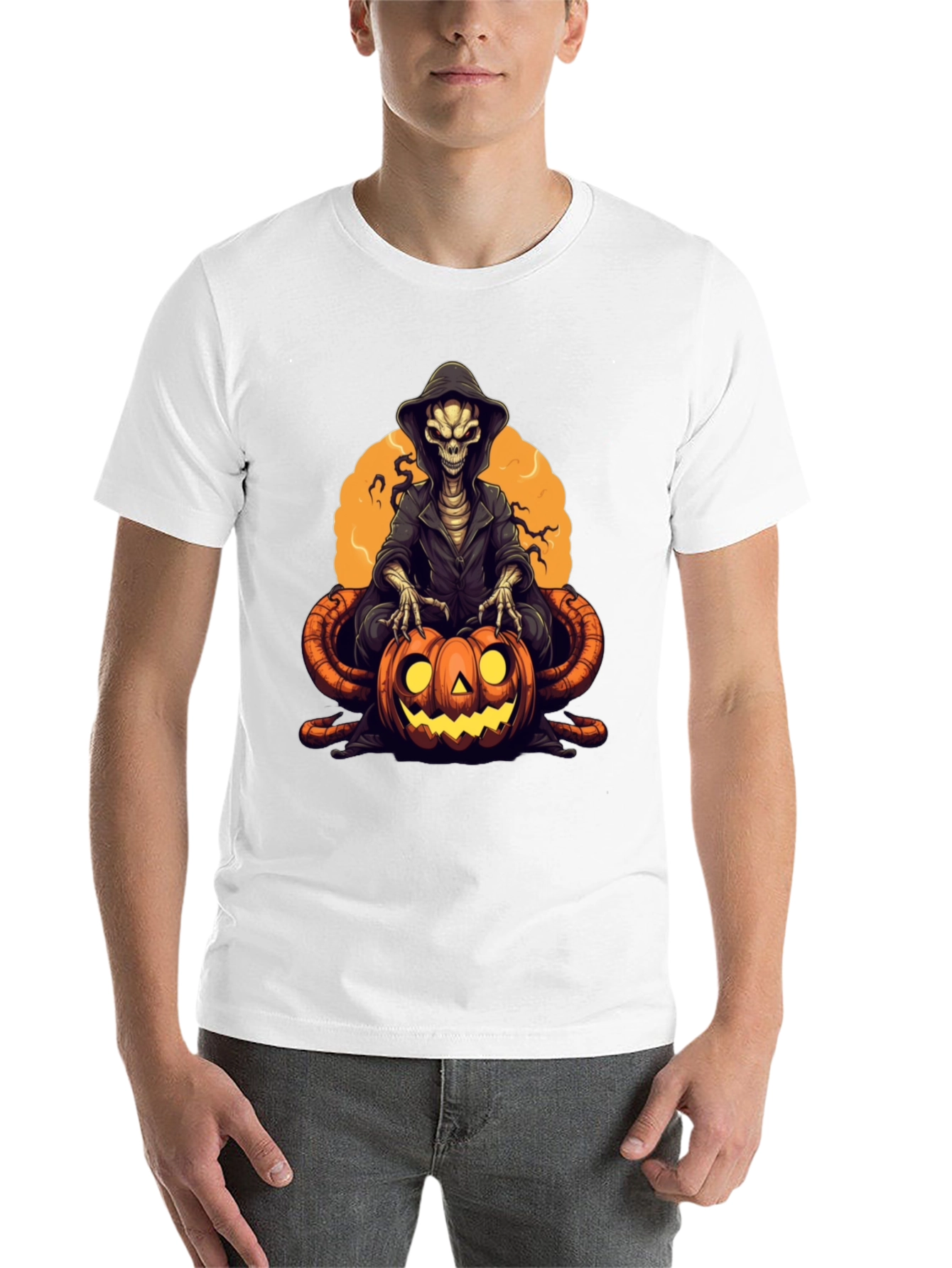 Black Grim Reaper Pumpkin Graphic Tee - Halloween Style view 14