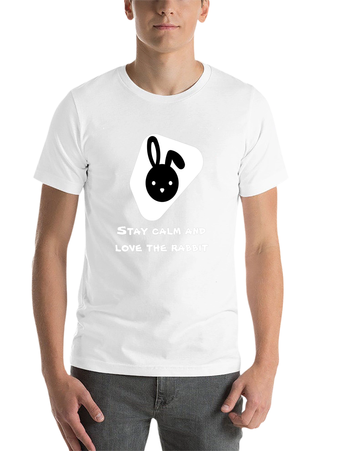 Black Stay Calm Love Rabbit Black T-Shirt view 14