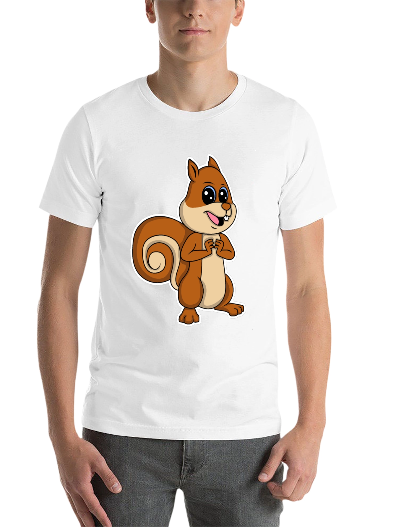 Black Cute Squirrel Graphic T-Shirt - Black Cotton Tee view 14