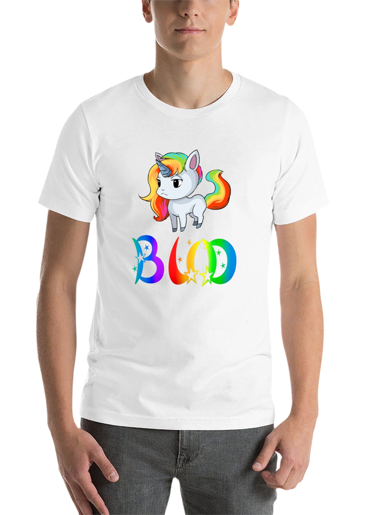 Rainbow Unicorn BUD T-Shirt - Men's Black Tee - 14