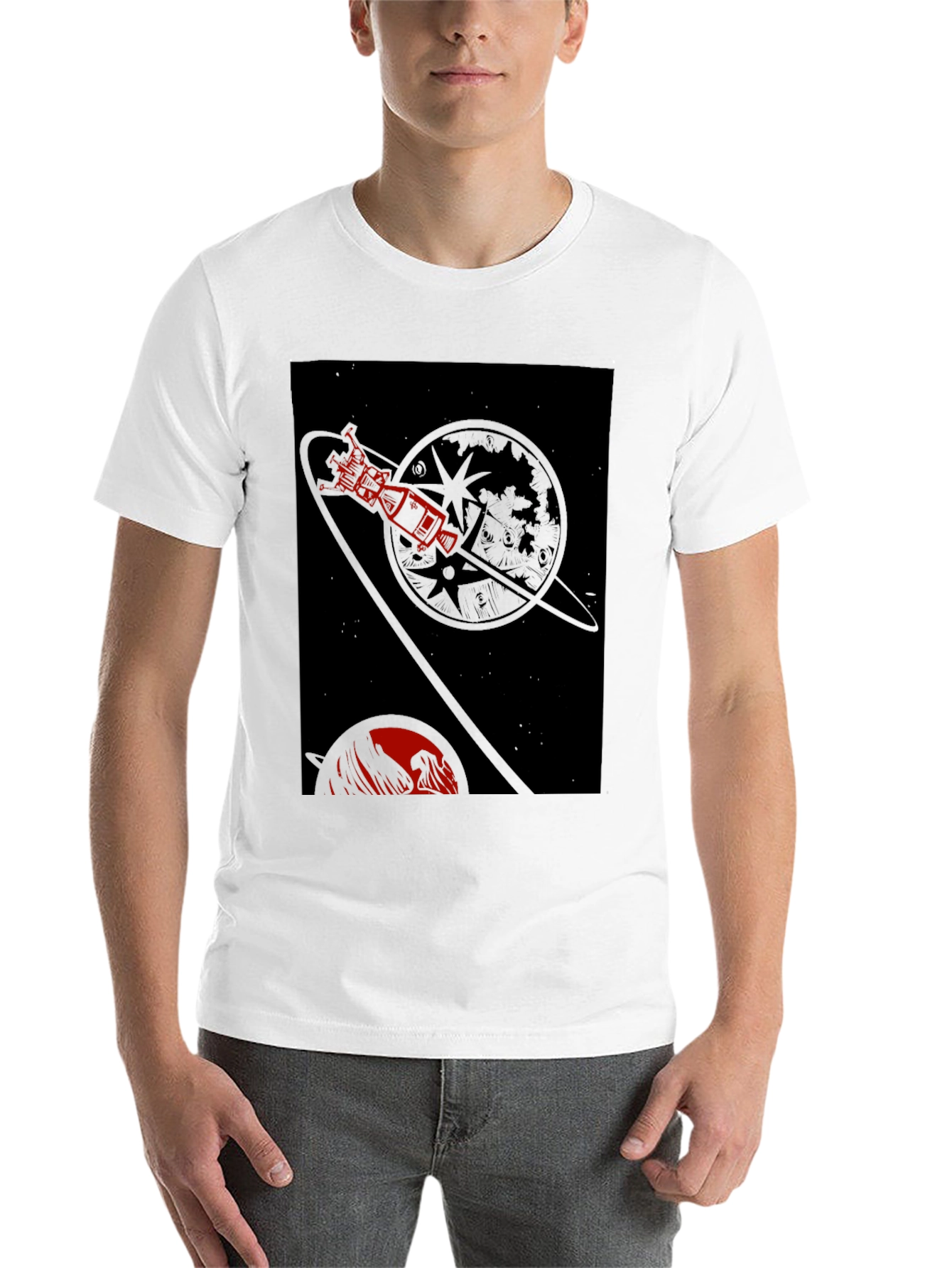 Black Space Travel Graphic Tee - Retro Rocket Design view 14
