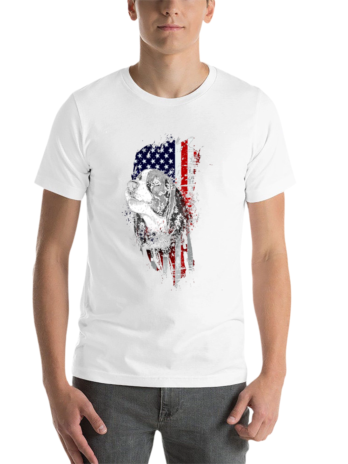 Black Patriotic Beagle Dog American Flag Graphic Tee view 14