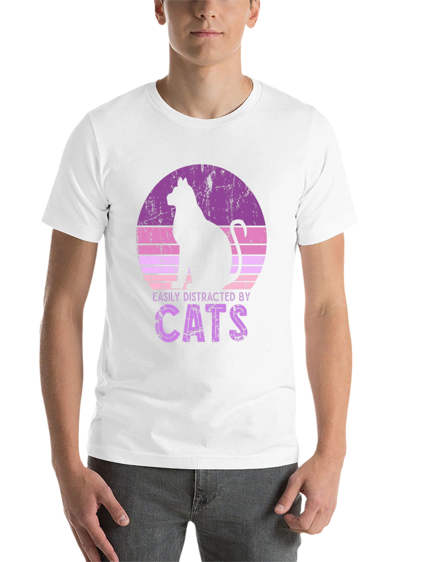 Black Easily Distracted By Cats Black T-Shirt view 14