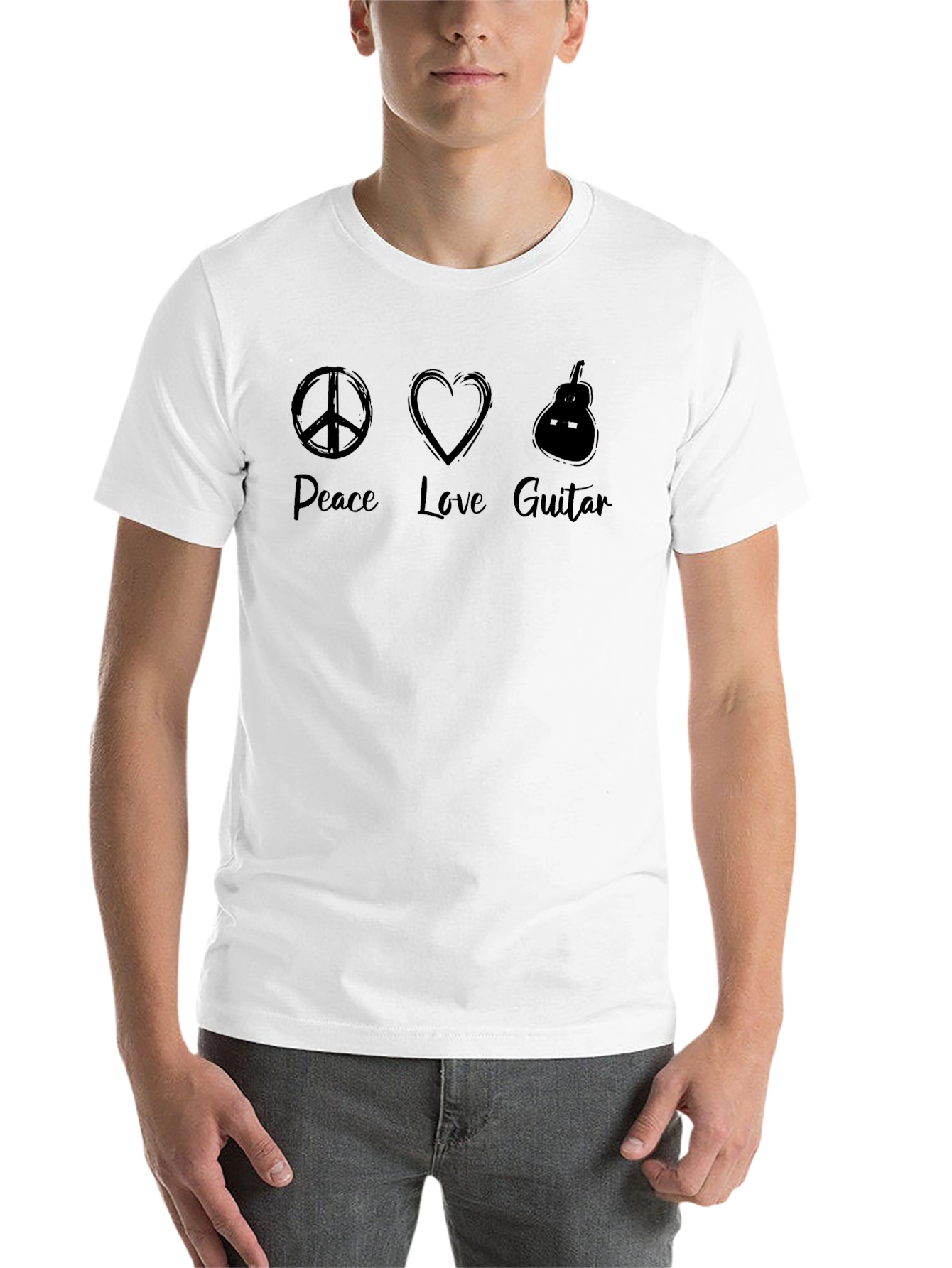 Black Peace Love Guitar Men's Black Graphic Tee view 14