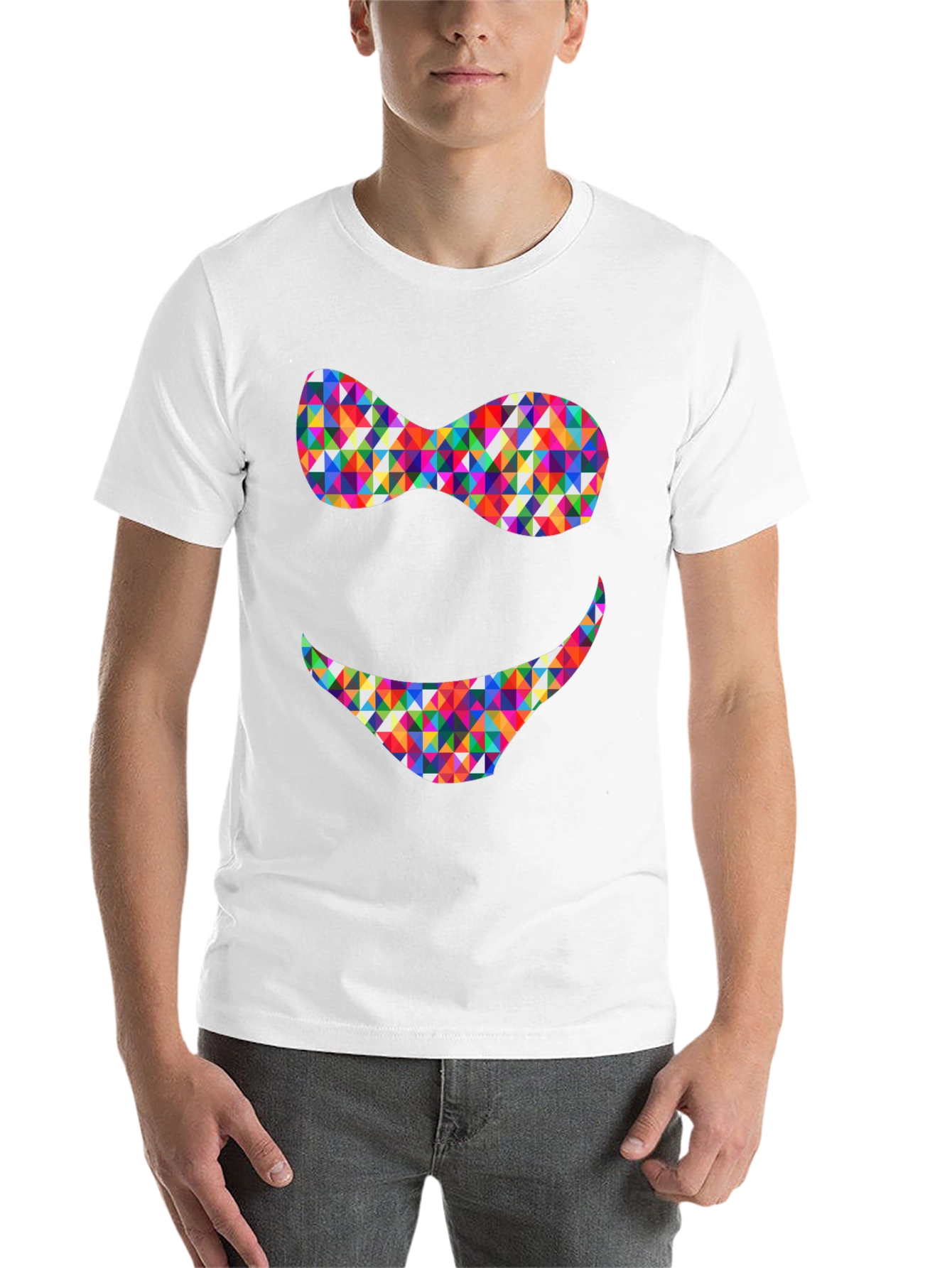 Black Colorful Triangle Smile Graphic Tee - Soft Cotton Blend view 14