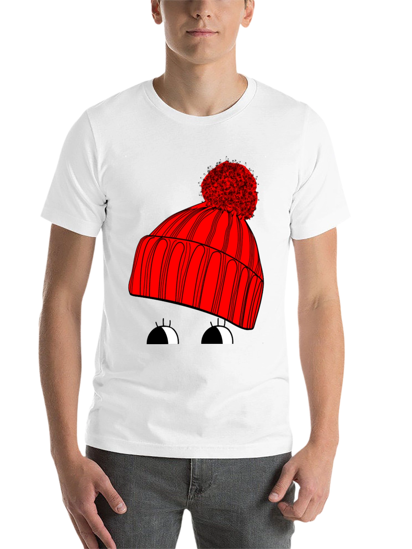 Black Whimsical Winter Hat Graphic Tee - Unisex Black T-Shirt view 14
