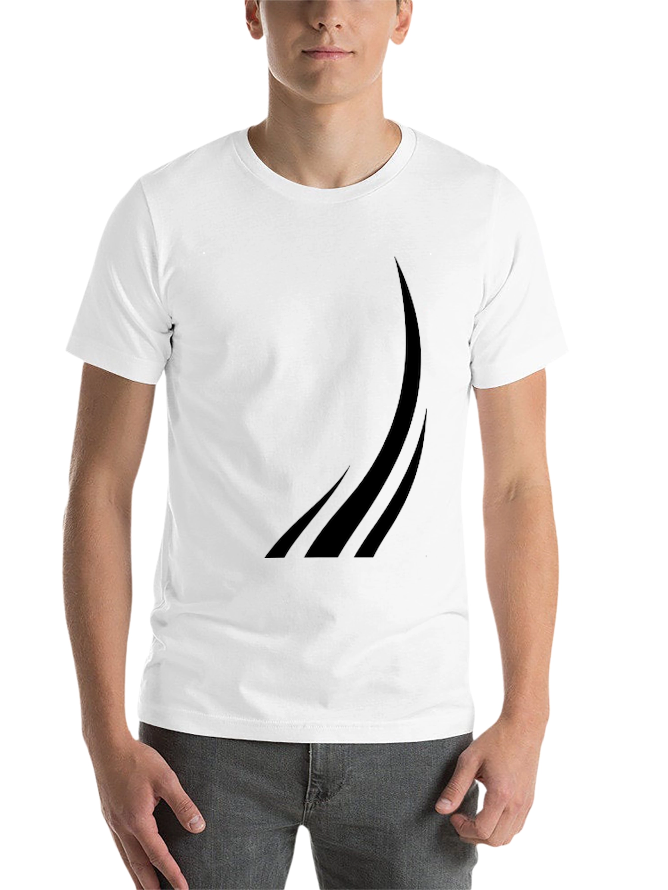 Black Men's Black Graphic Tee - Modern Curved Design view 14