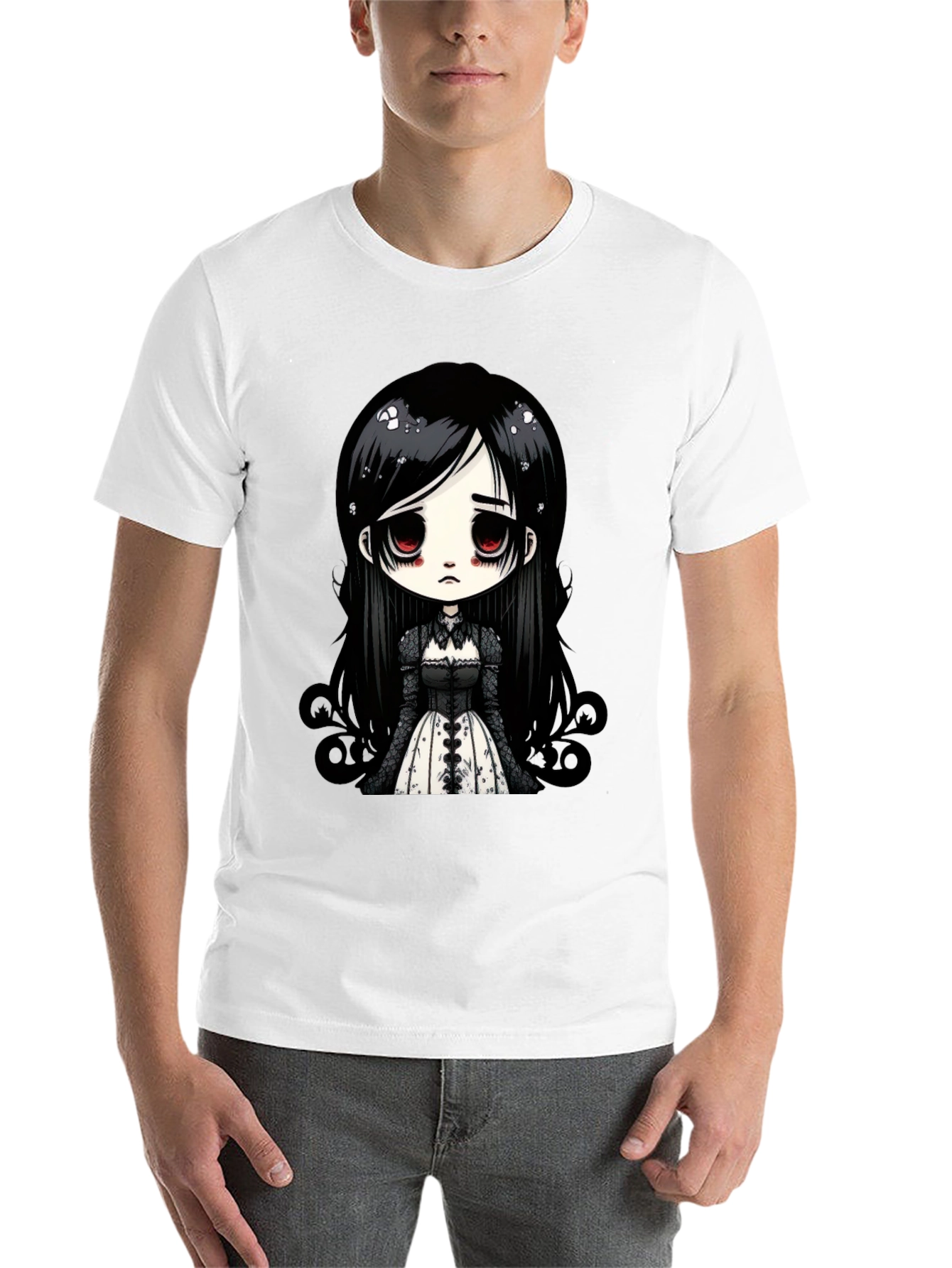 Black Gothic Doll T-Shirt - Emo Anime Style Black Tee view 14