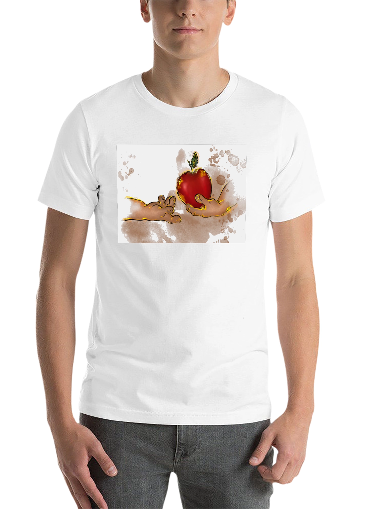 Black Creation of Adam Apple Graphic T-Shirt view 14
