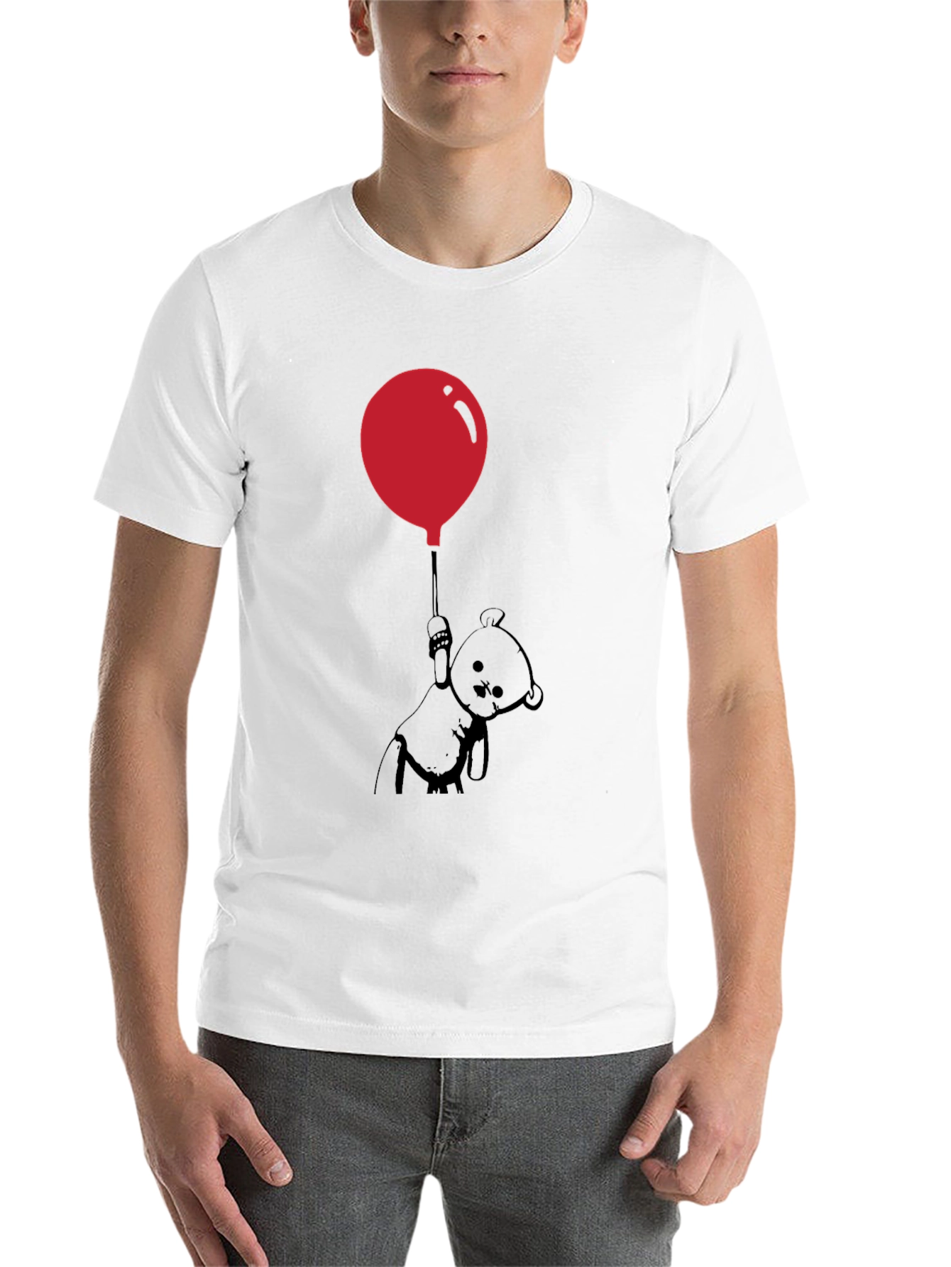 Black Whimsical Teddy Bear Balloon Graphic Tee - Black view 14