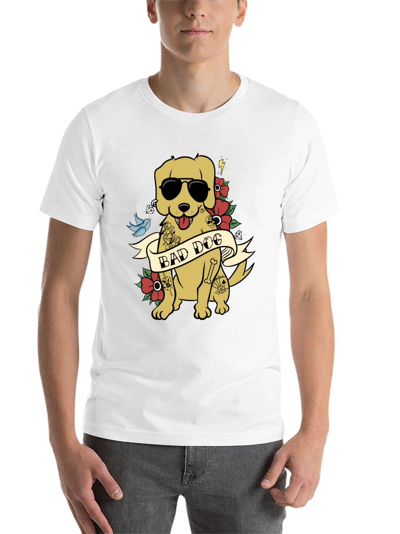 Bad Dog Graphic Tee - Funny Tattooed Dog T-Shirt - 14