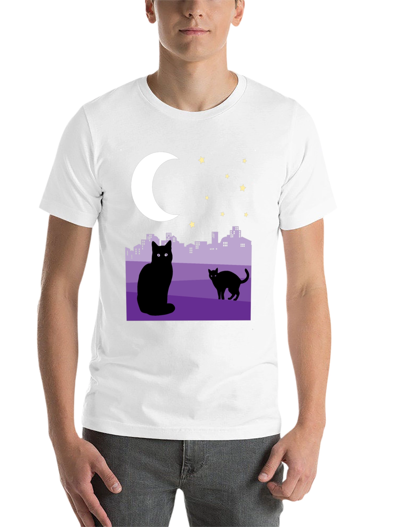 Black Cats Under the Moon Graphic T-Shirt view 14