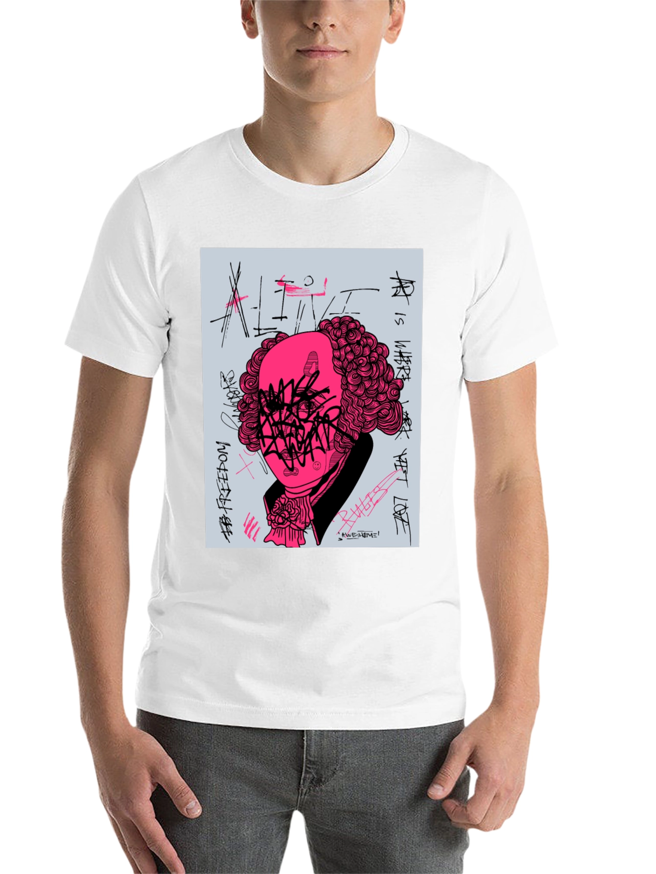 Black Graphic Print T-Shirt - Street Art Design view 14