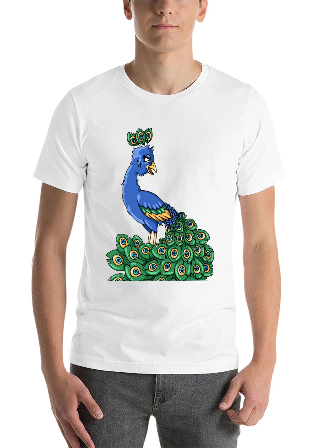Black Peacock Cartoon Graphic Tee view 14