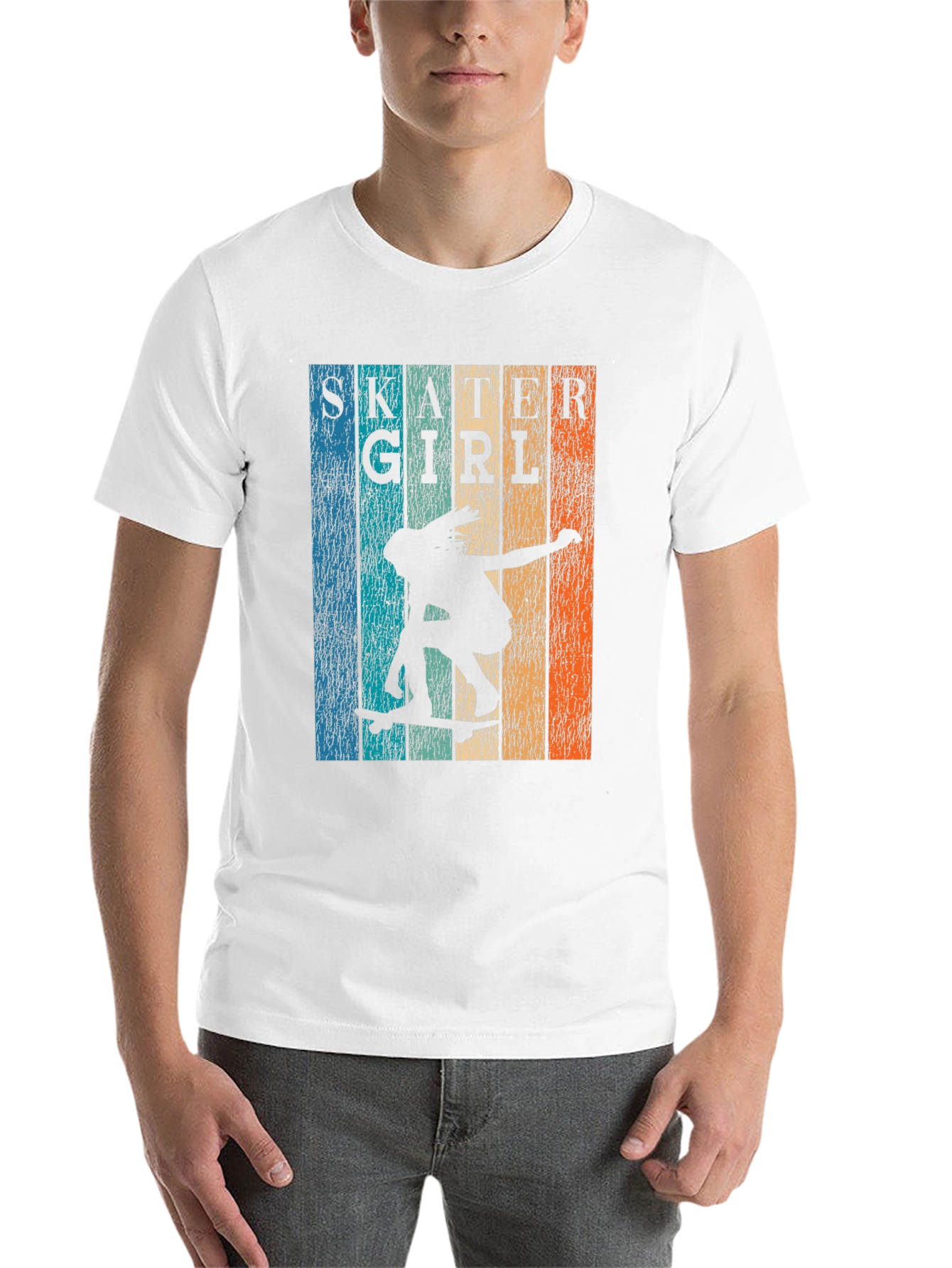Black Skater Girl Retro Graphic T-Shirt view 14