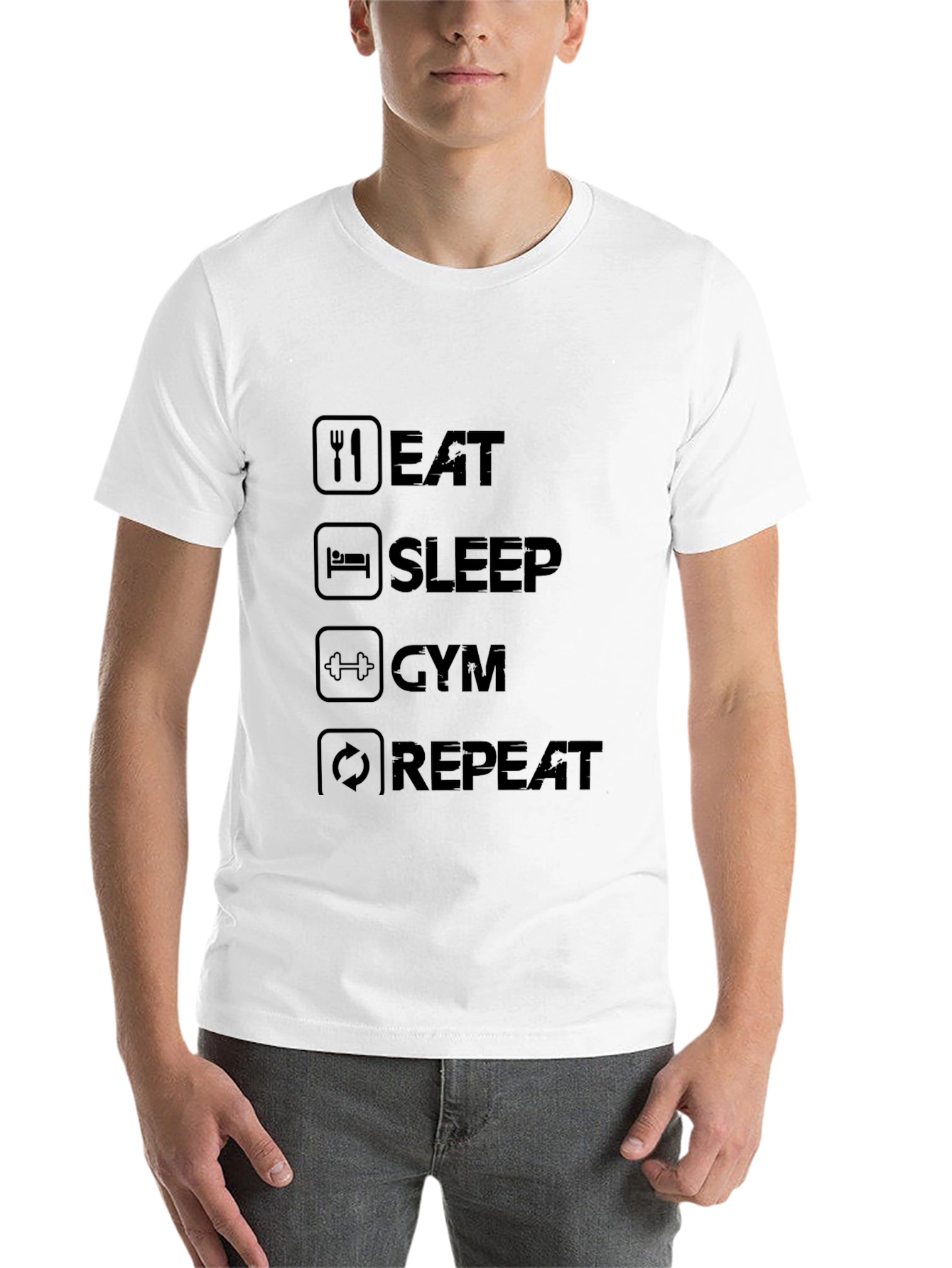 Black Eat Sleep Gym Repeat Black Graphic Tee view 14