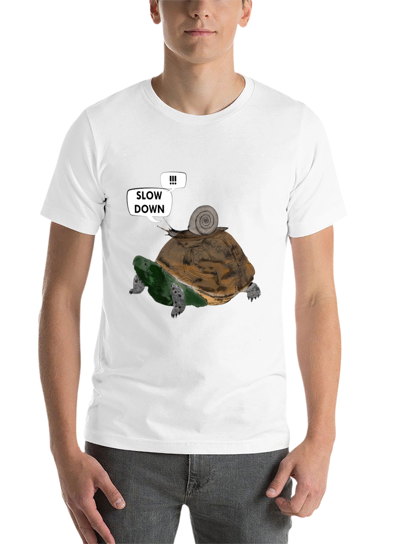 Black Slow Down Funny Turtle and Snail Graphic T-Shirt view 14